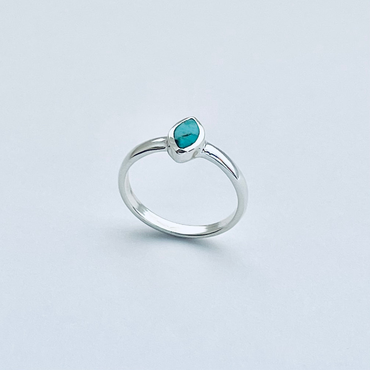 925 Sterling Silver Solitaire Diamond Shape Genuine Turquoise Ring | Dainty Stone Silver Rings