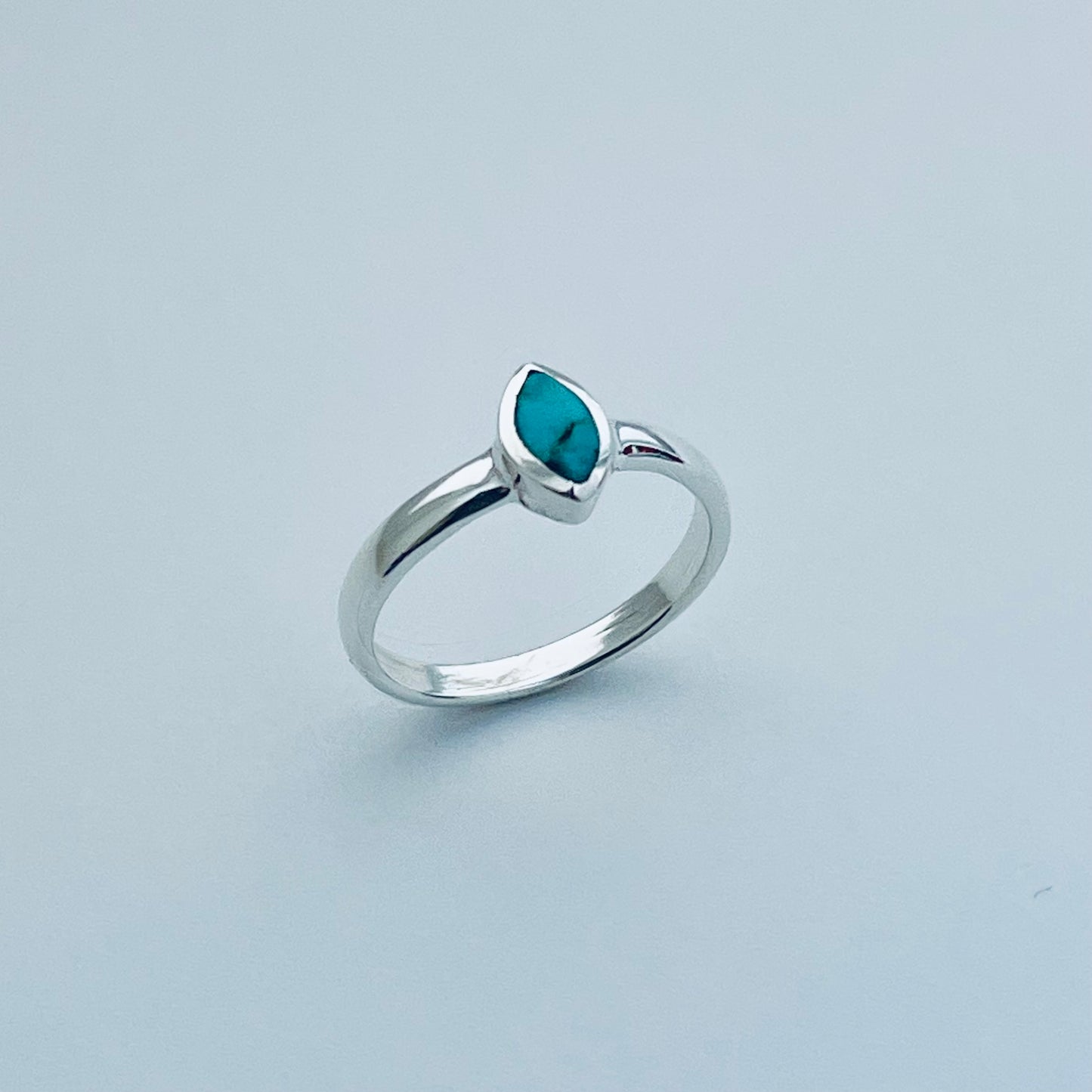 Sterling Silver Simple Diamond Shape Genuine Turquoise Ring, Silver Stone Rings