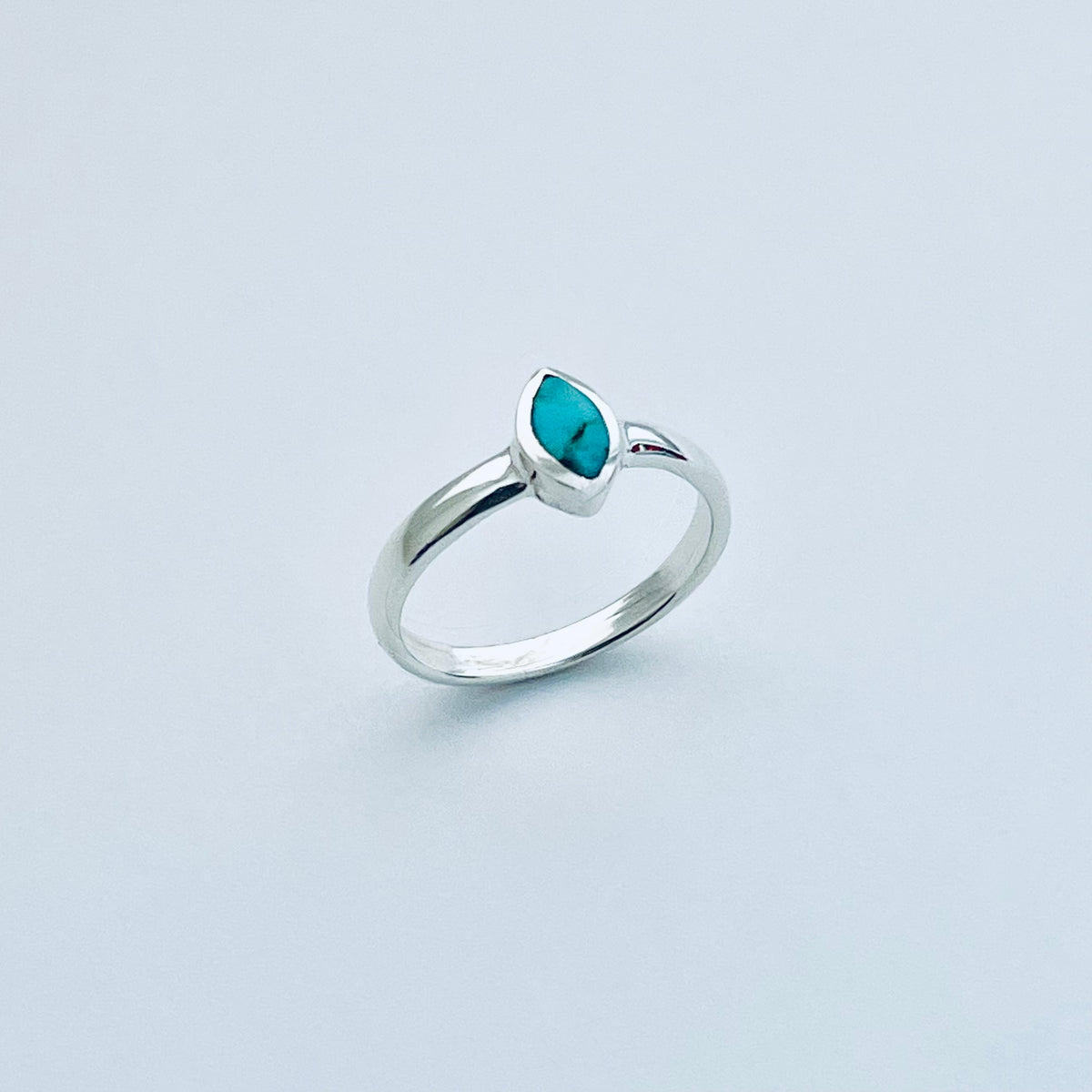 925 Sterling Silver Solitaire Diamond Shape Genuine Turquoise Ring | Dainty Stone Silver Rings