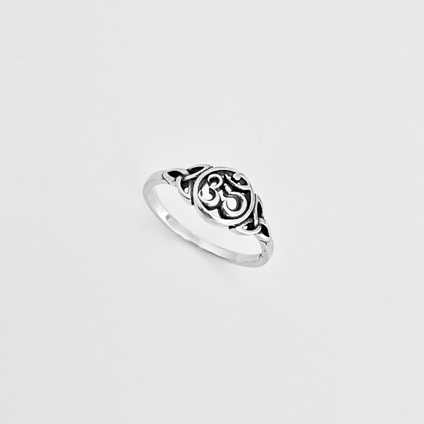 925 Sterling Silver Small OM Ring with Triquetra | Yoga & Celtic Jewelry