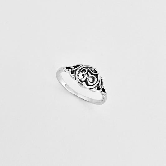925 Sterling Silver Small OM Ring with Triquetra | Yoga & Celtic Jewelry