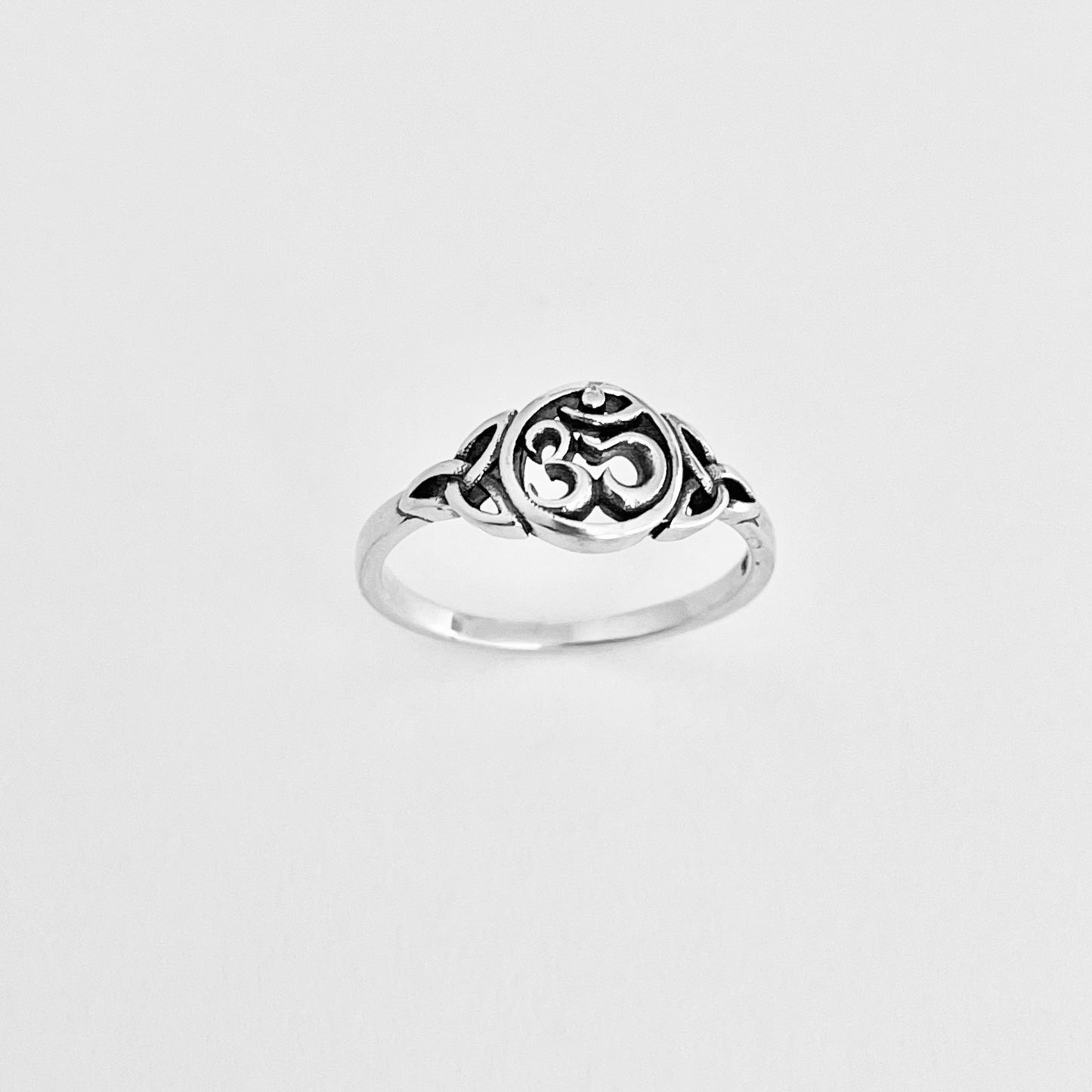 925 Sterling Silver Small OM Ring with Triquetra | Yoga & Celtic Jewelry