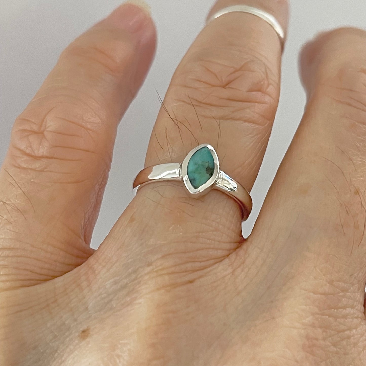 Sterling Silver Simple Diamond Shape Genuine Turquoise Ring, Silver Stone Rings