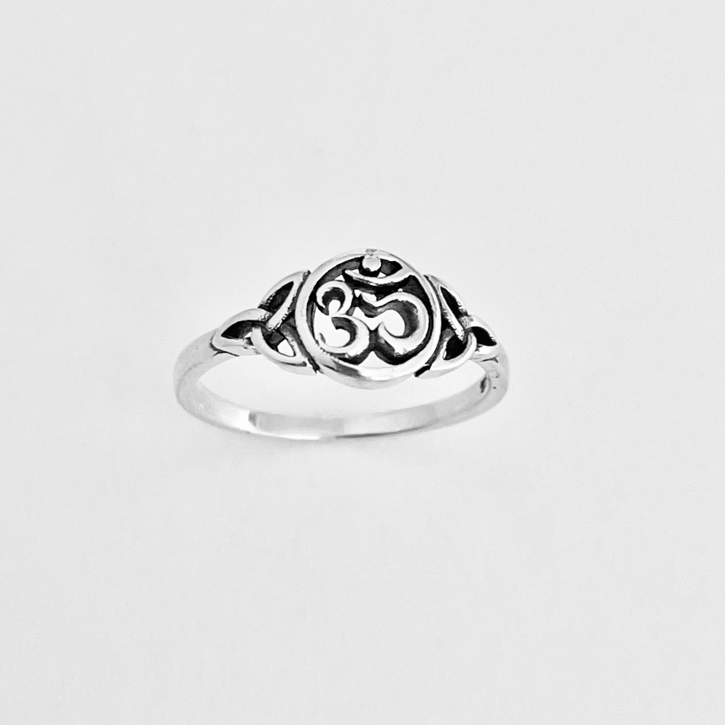 925 Sterling Silver Small OM Ring with Triquetra | Yoga & Celtic Jewelry