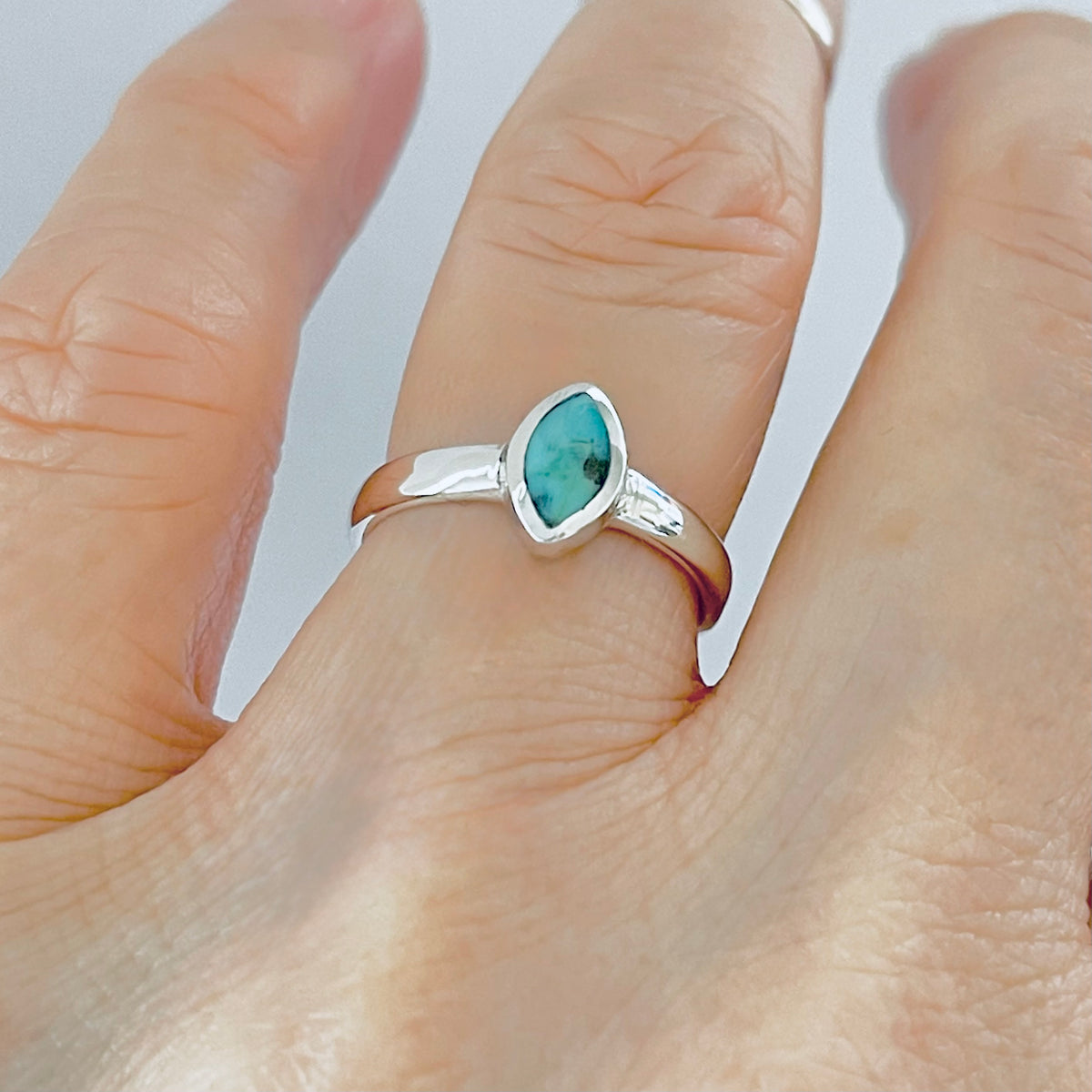 925 Sterling Silver Solitaire Diamond Shape Genuine Turquoise Ring | Dainty Stone Silver Rings