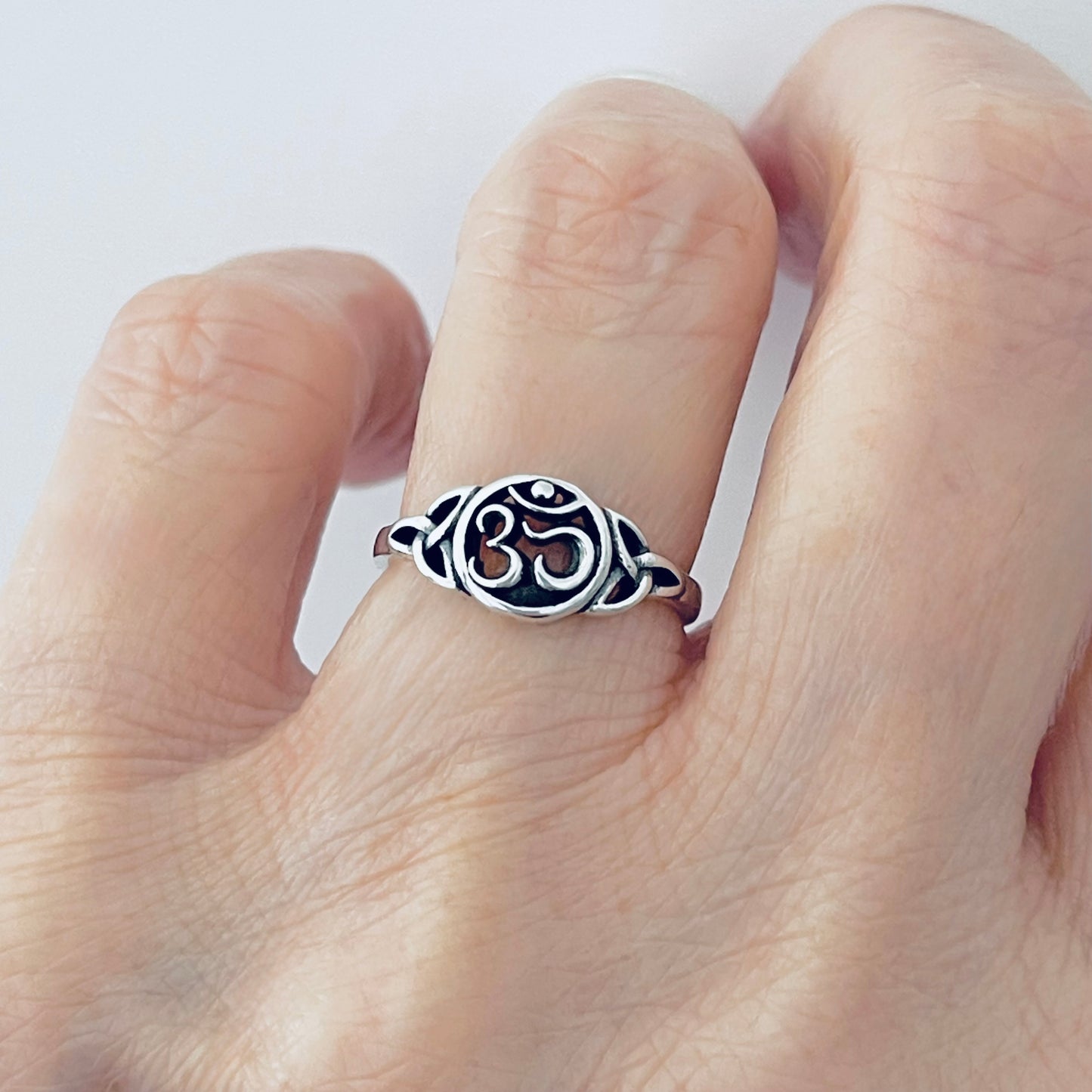 925 Sterling Silver Small OM Ring with Triquetra | Yoga & Celtic Jewelry