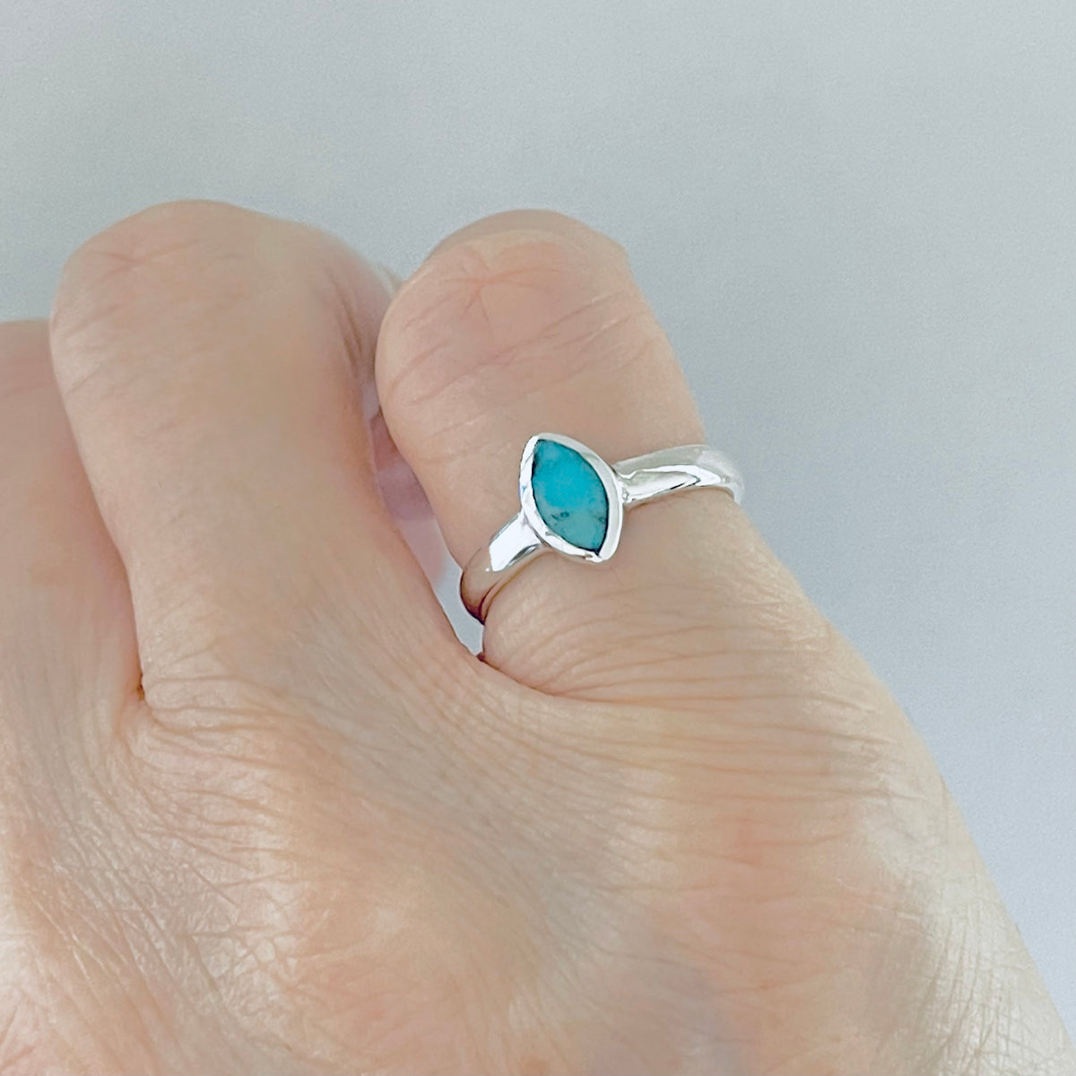 925 Sterling Silver Solitaire Diamond Shape Genuine Turquoise Ring | Dainty Stone Silver Rings