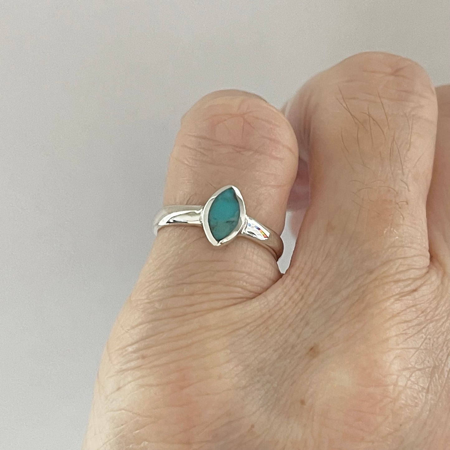 Sterling Silver Simple Diamond Shape Genuine Turquoise Ring, Silver Stone Rings