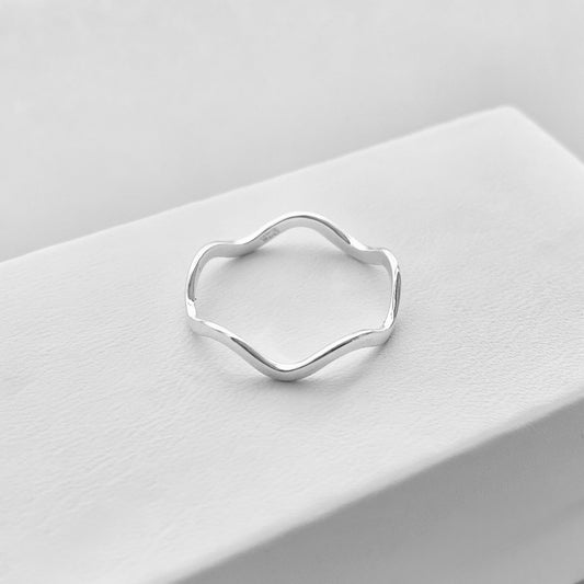 925 Sterling Silver High Polish Zigzag Band Ring, Stackable Ocean Waves Silver Rings