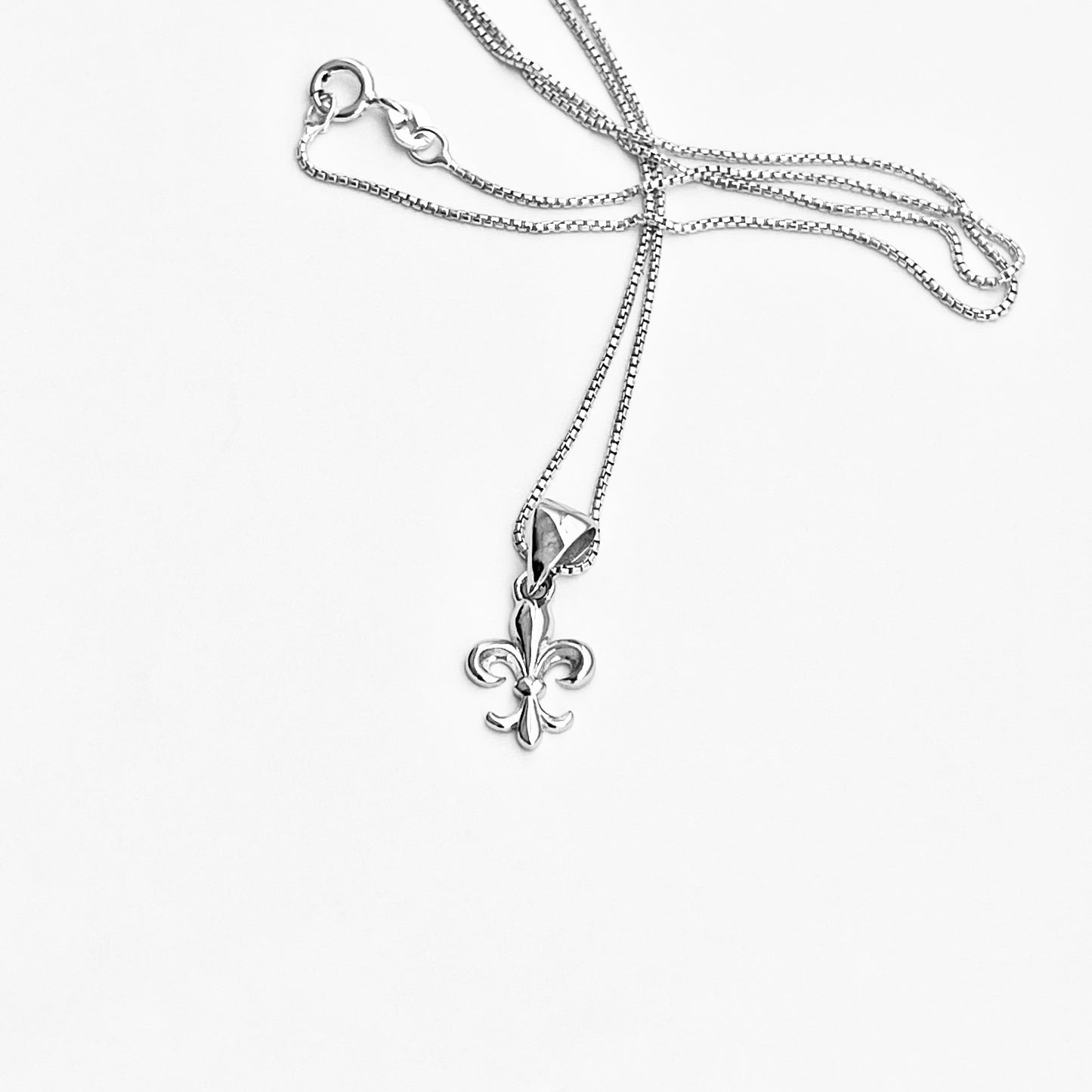 Sterling Silver Small Saints Necklace, Dainty Fleur De Lis Chain, France Symbol, Flower Lily