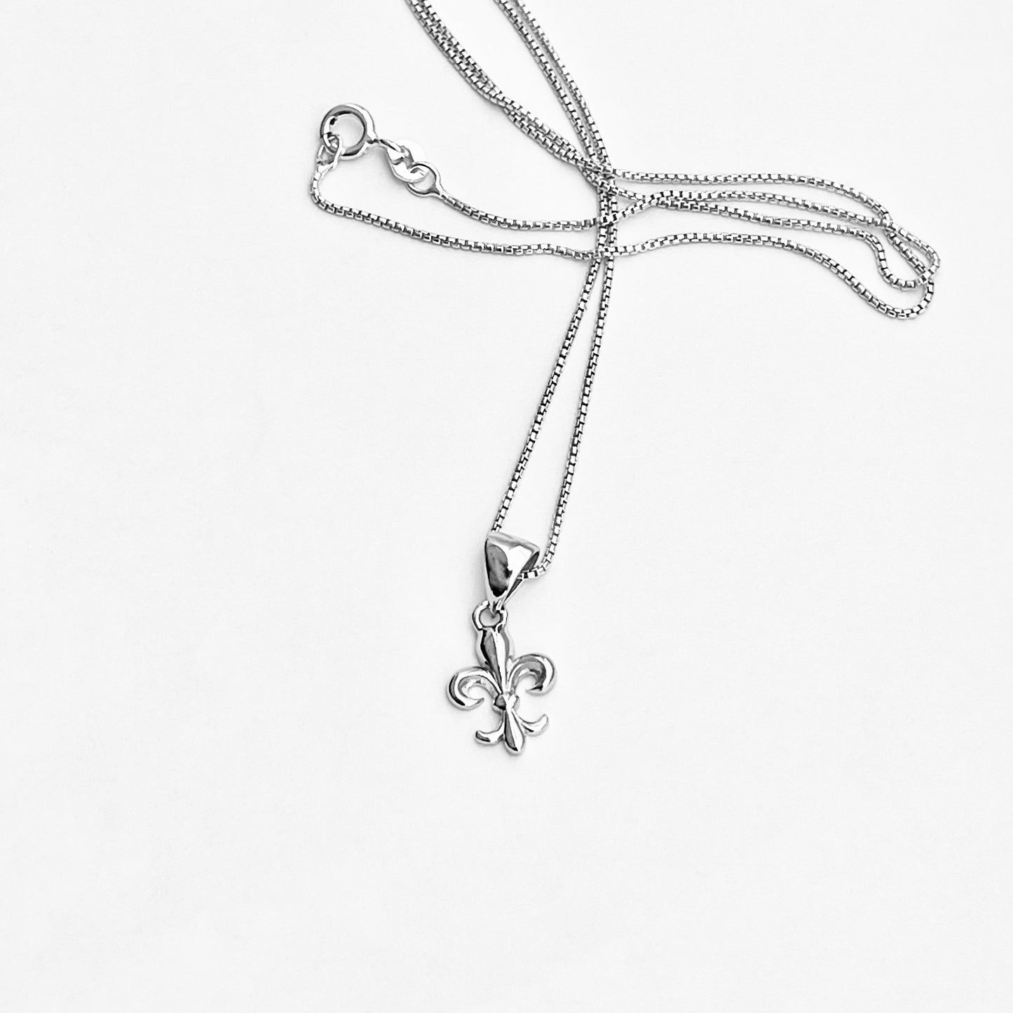 Sterling Silver Small Saints Necklace, Dainty Fleur De Lis Chain, France Symbol, Flower Lily
