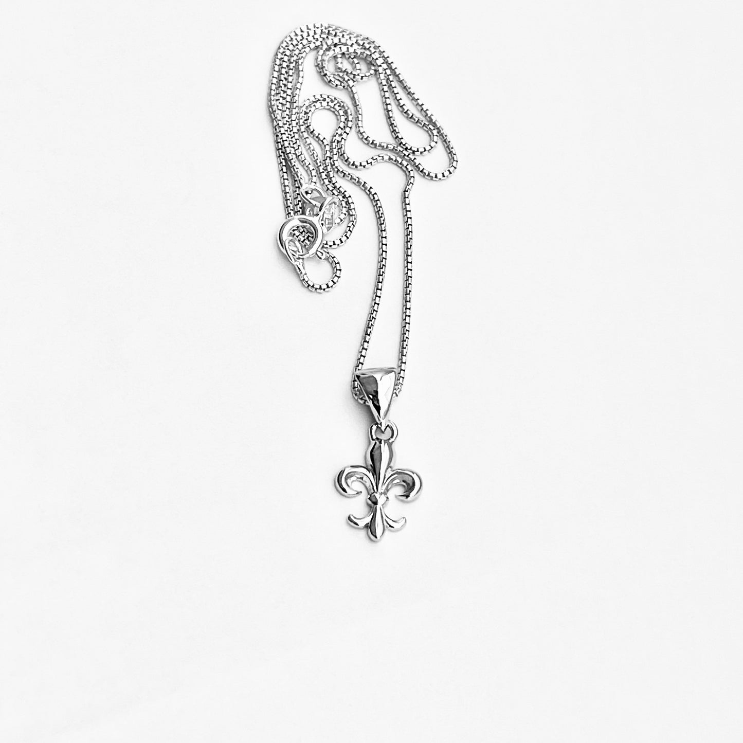 Sterling Silver Small Saints Necklace, Dainty Fleur De Lis Chain, France Symbol, Flower Lily