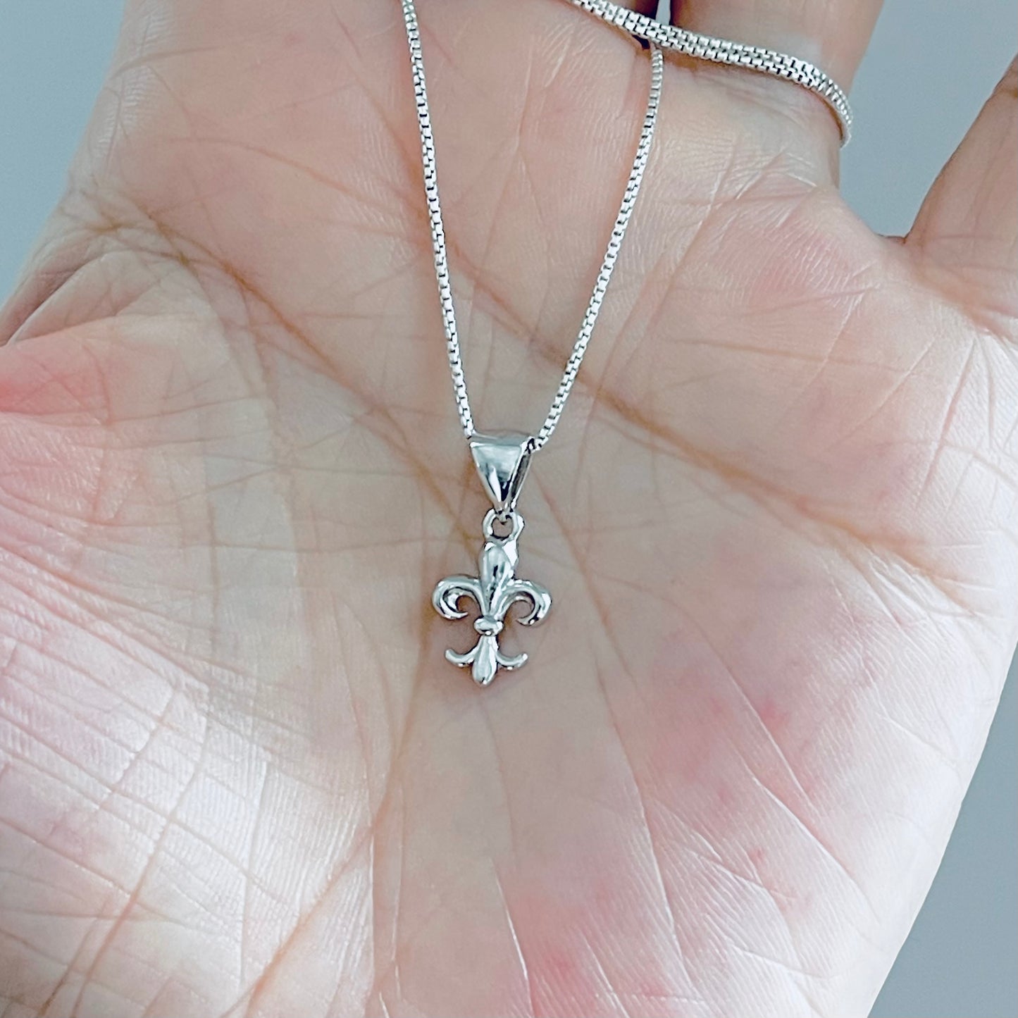 Sterling Silver Small Saints Necklace, Dainty Fleur De Lis Chain, France Symbol, Flower Lily