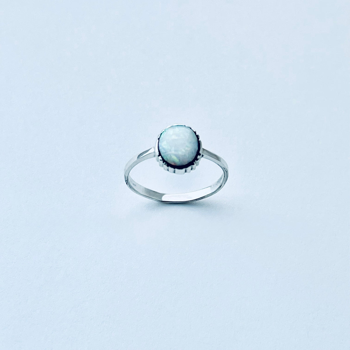 925 Sterling Silver Small Solitaire White Lab Opal Ring | Simple October Birthstone Rings