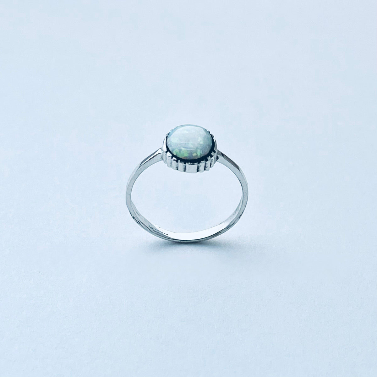 925 Sterling Silver Small Solitaire White Lab Opal Ring | Simple October Birthstone Rings