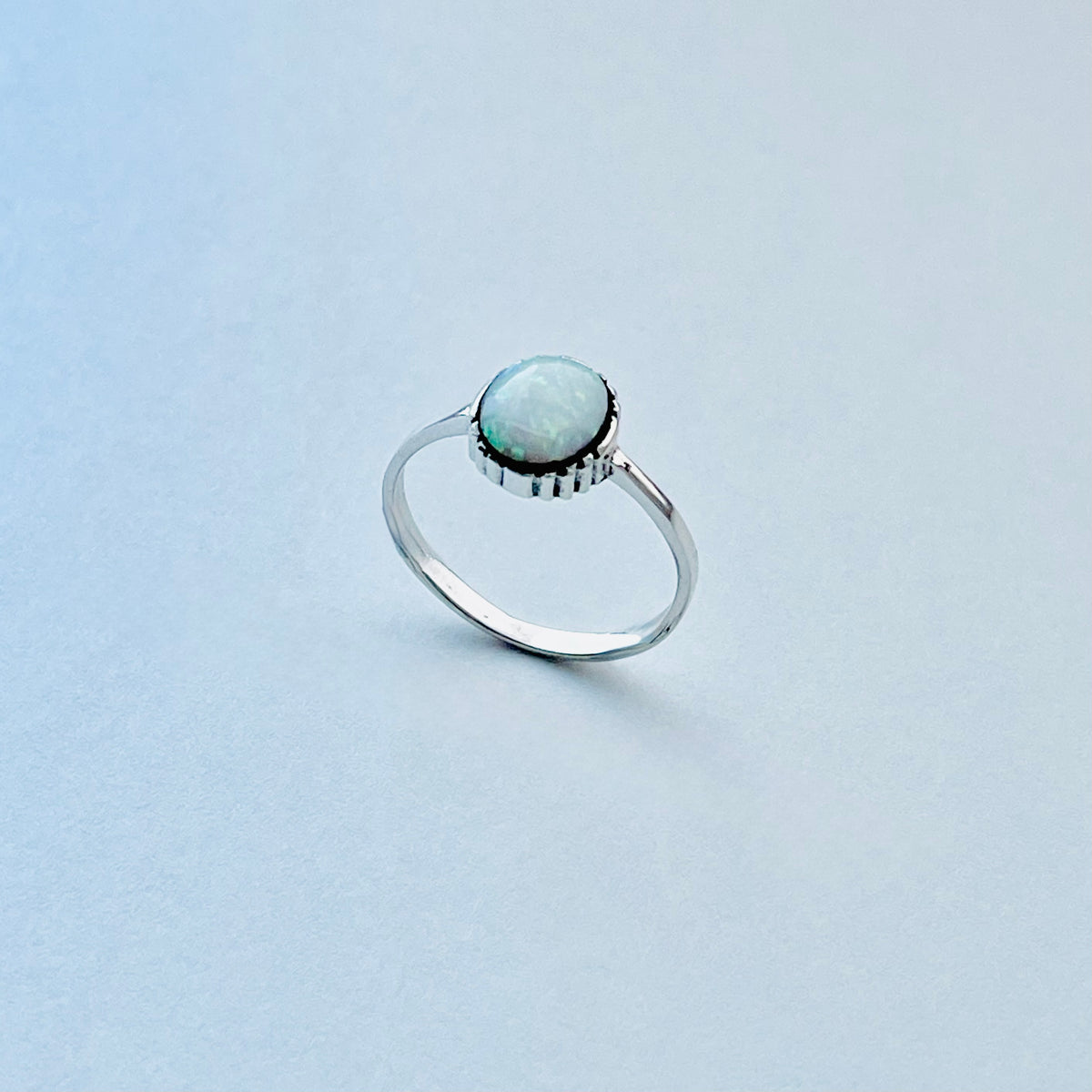 925 Sterling Silver Small Solitaire White Lab Opal Ring | Simple October Birthstone Rings
