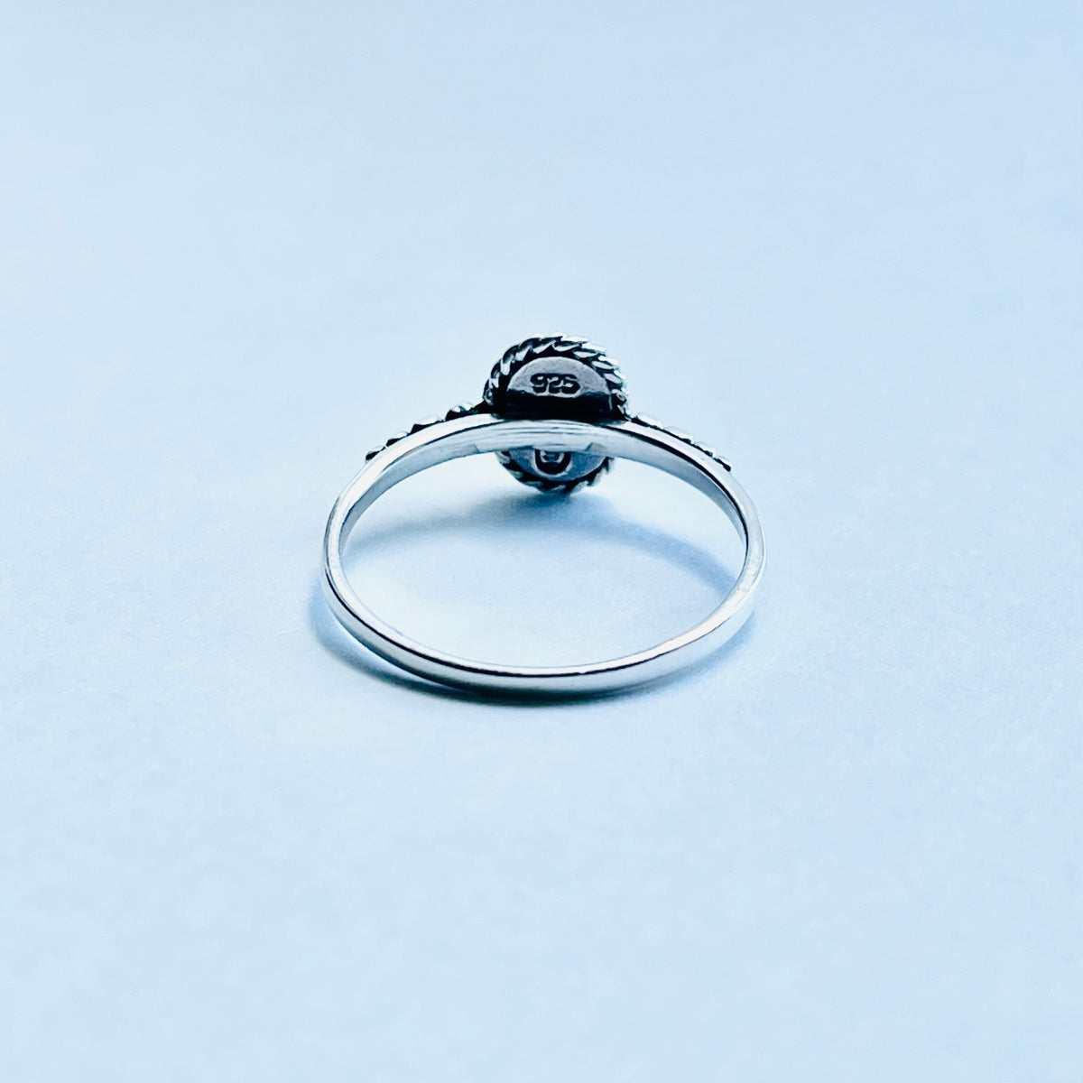 925 Sterling Silver Oval Genuine Turquoise Ring with Braid & Dots | Minimalist Stone Silver Rings
