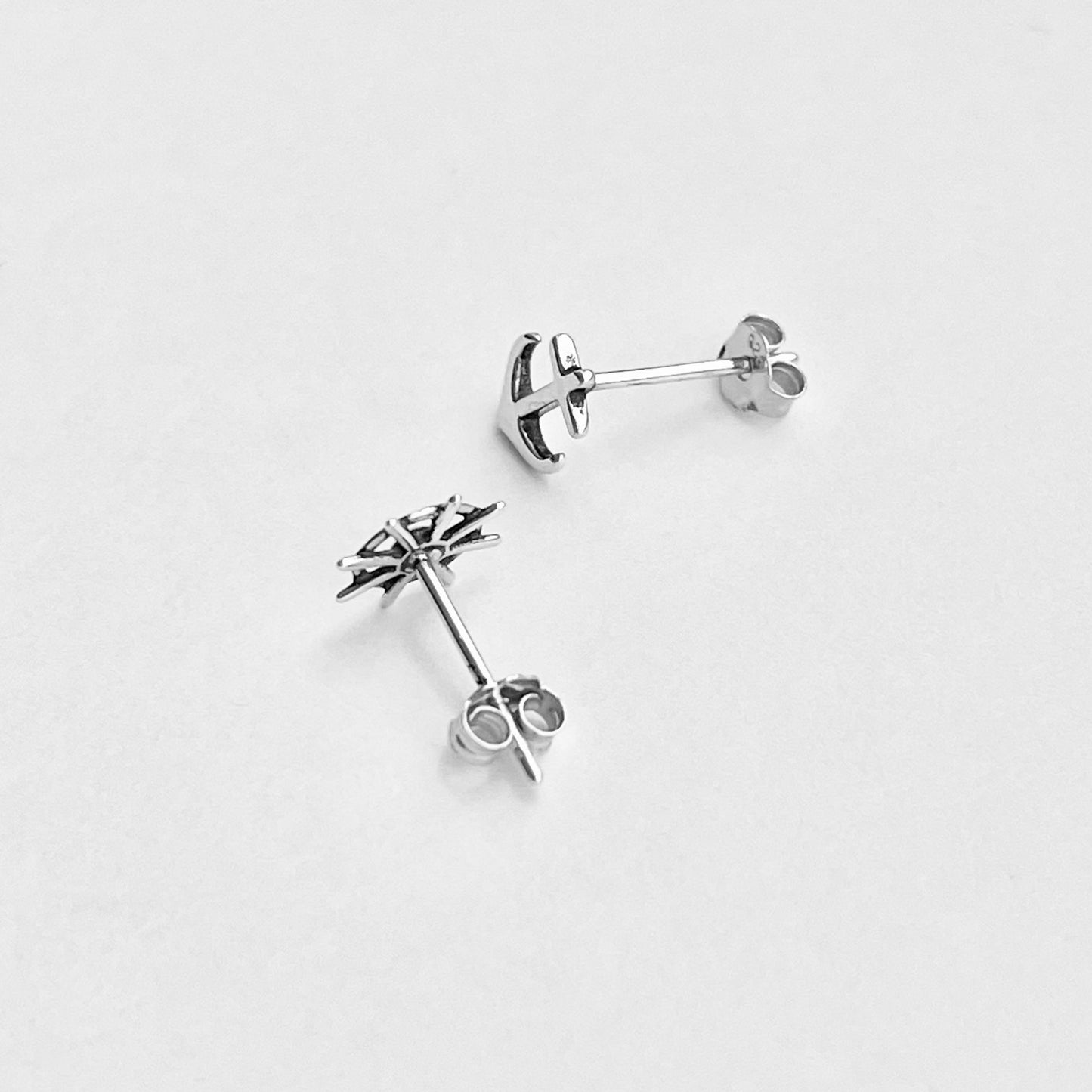 925 Sterling Silver Helm & Anchor Stud Earrings | Nautical Silver Earrings