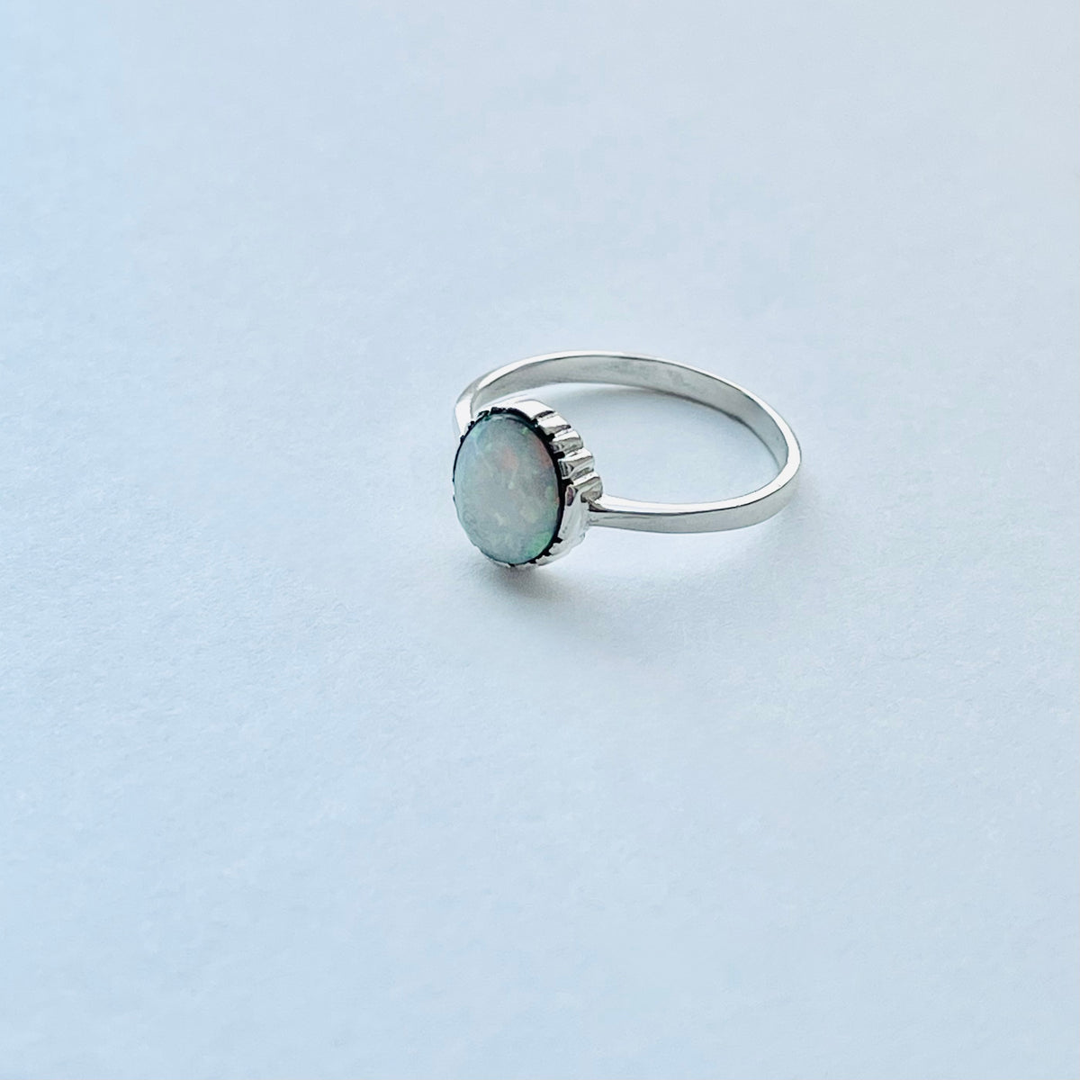 925 Sterling Silver Small Solitaire White Lab Opal Ring | Simple October Birthstone Rings