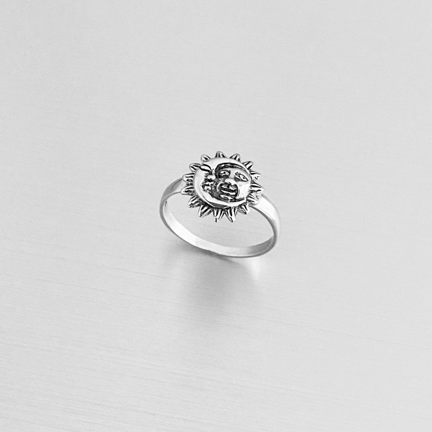 925 Sterling Silver Moon and Sun Face Ring | Celestial Sunshine Silver Rings