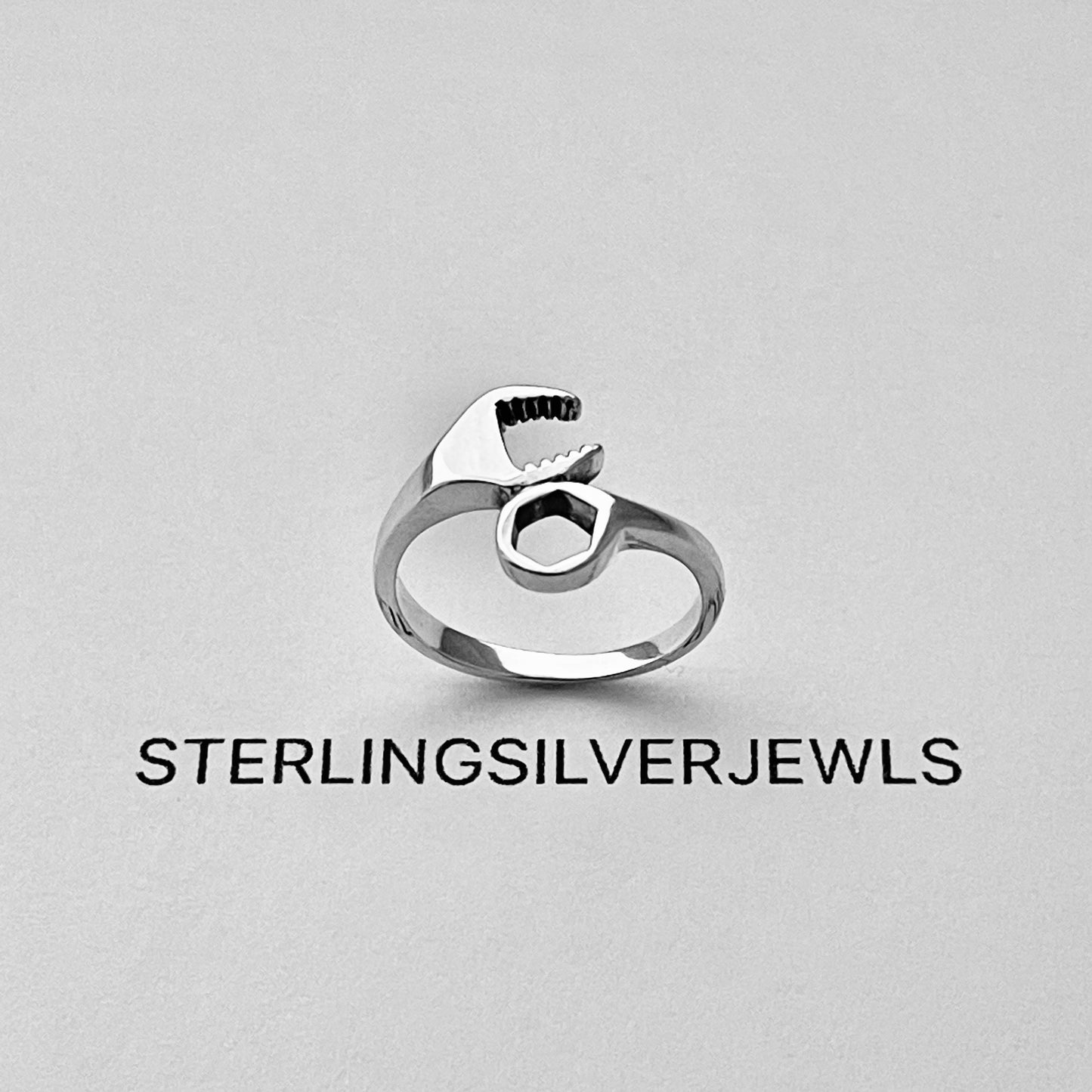 Sterling Silver Unisex Wrench Ring, Car Mechanic Rings, Tools Silver Ring