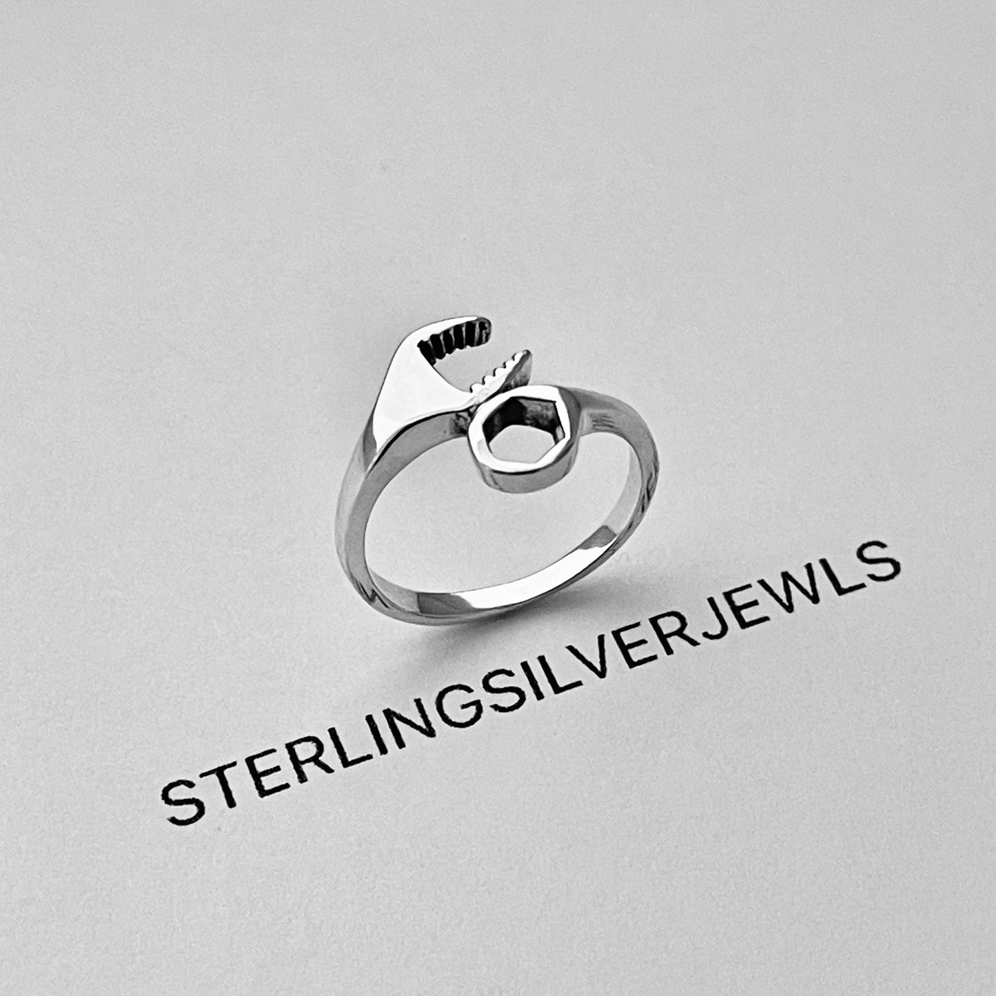 Sterling Silver Unisex Wrench Ring, Car Mechanic Rings, Tools Silver Ring