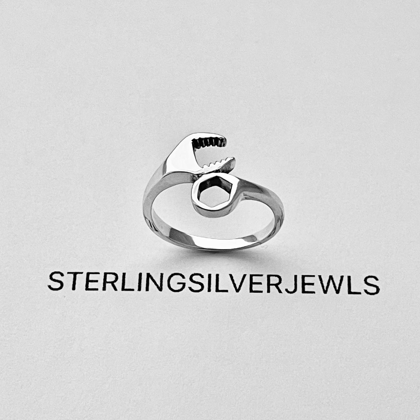 Sterling Silver Unisex Wrench Ring, Car Mechanic Rings, Tools Silver Ring