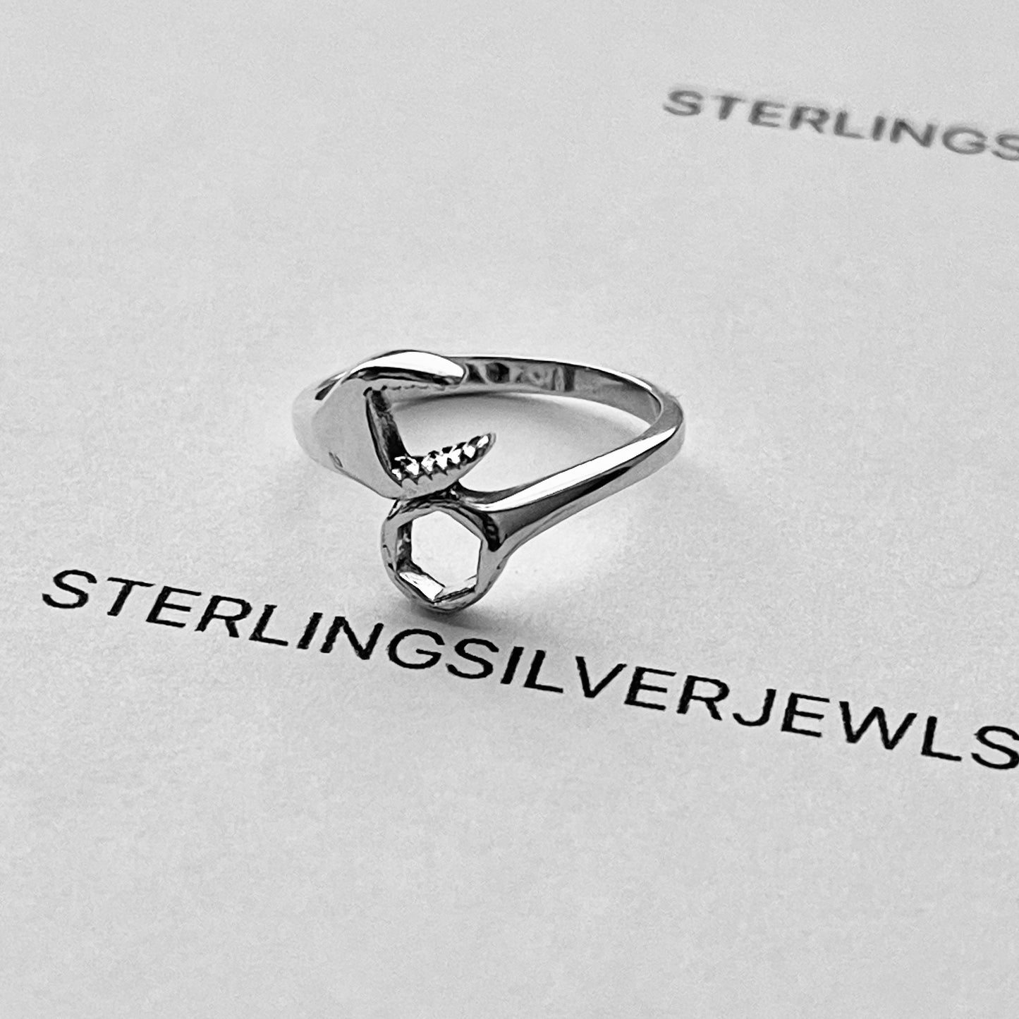 Sterling Silver Unisex Wrench Ring, Car Mechanic Rings, Tools Silver Ring