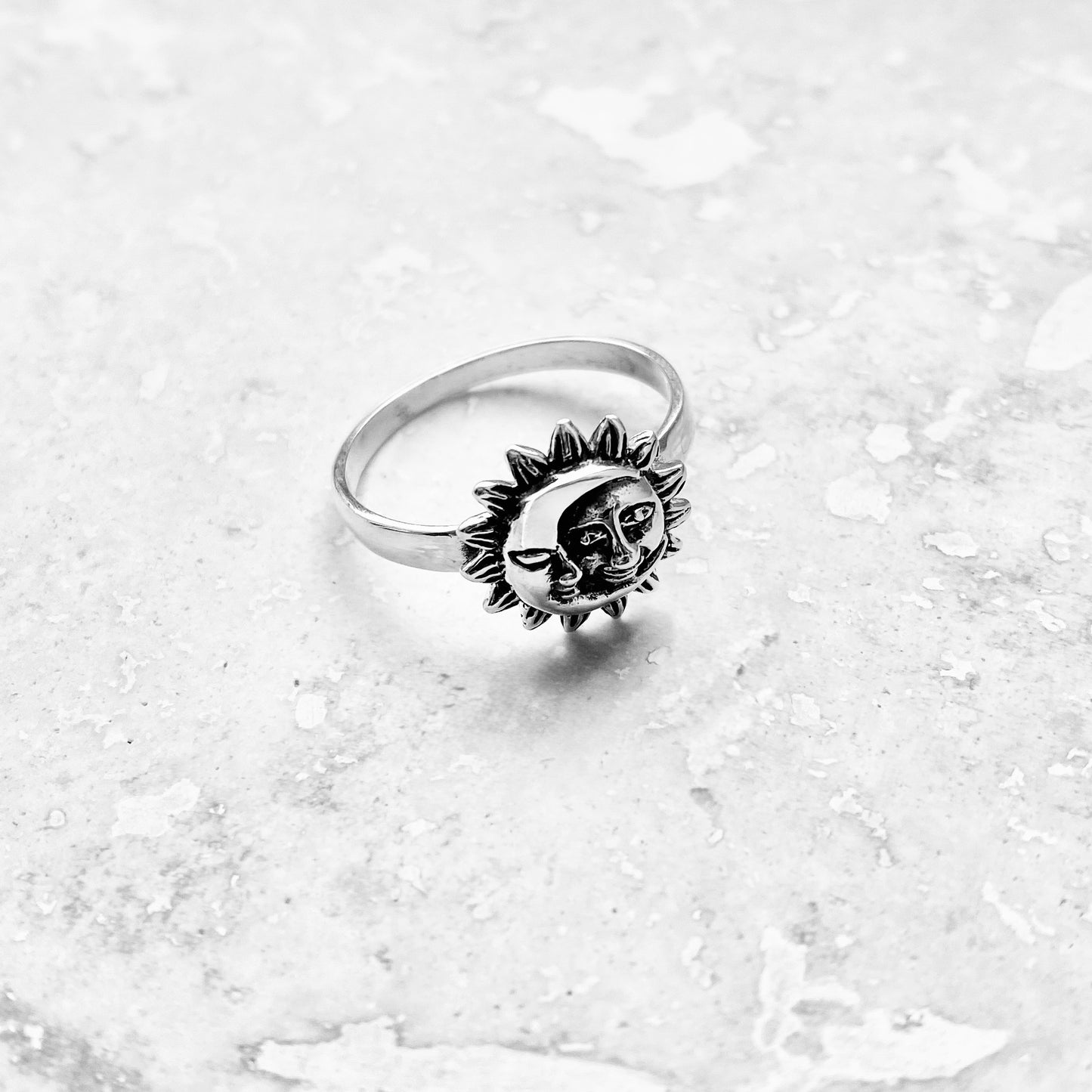 925 Sterling Silver Moon and Sun Face Ring | Celestial Sunshine Silver Rings