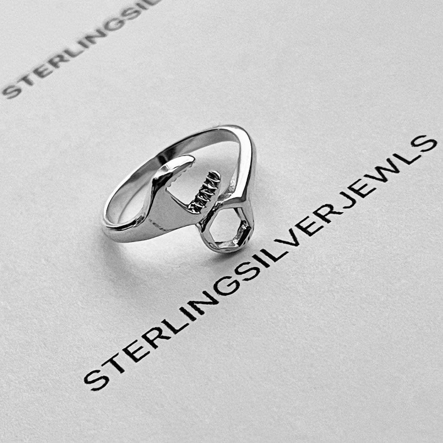 Sterling Silver Unisex Wrench Ring, Car Mechanic Rings, Tools Silver Ring