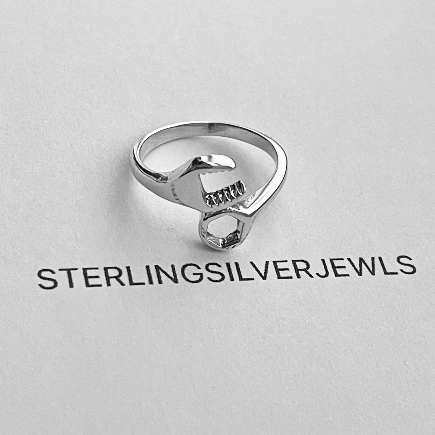 Sterling Silver Unisex Wrench Ring, Car Mechanic Rings, Tools Silver Ring