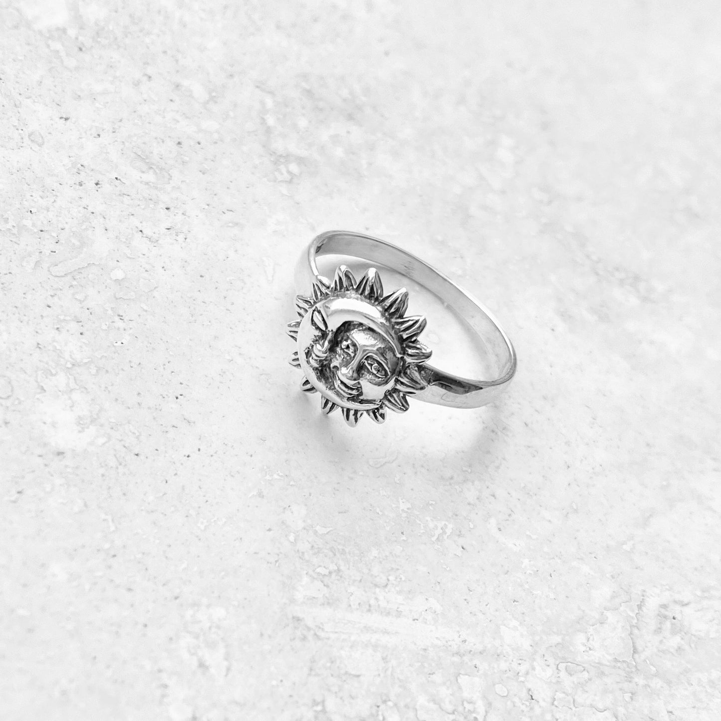 925 Sterling Silver Moon and Sun Face Ring | Celestial Sunshine Silver Rings