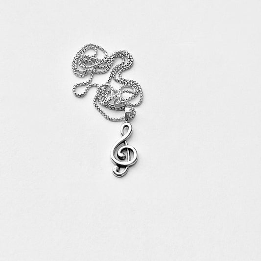 925 Sterling Silver Clef Note Necklace – Minimalist Music Notes Pendant Silver Chain