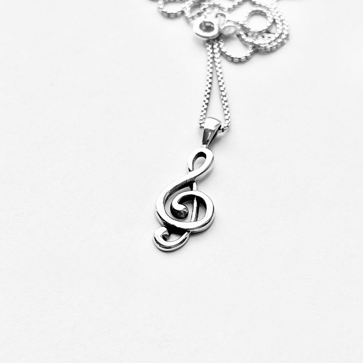 925 Sterling Silver Clef Note Necklace – Minimalist Music Notes Pendant Silver Chain