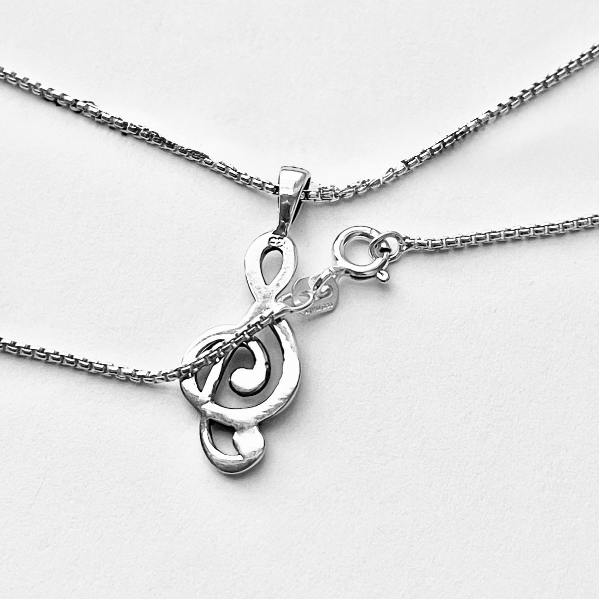 925 Sterling Silver Clef Note Necklace – Minimalist Music Notes Pendant Silver Chain