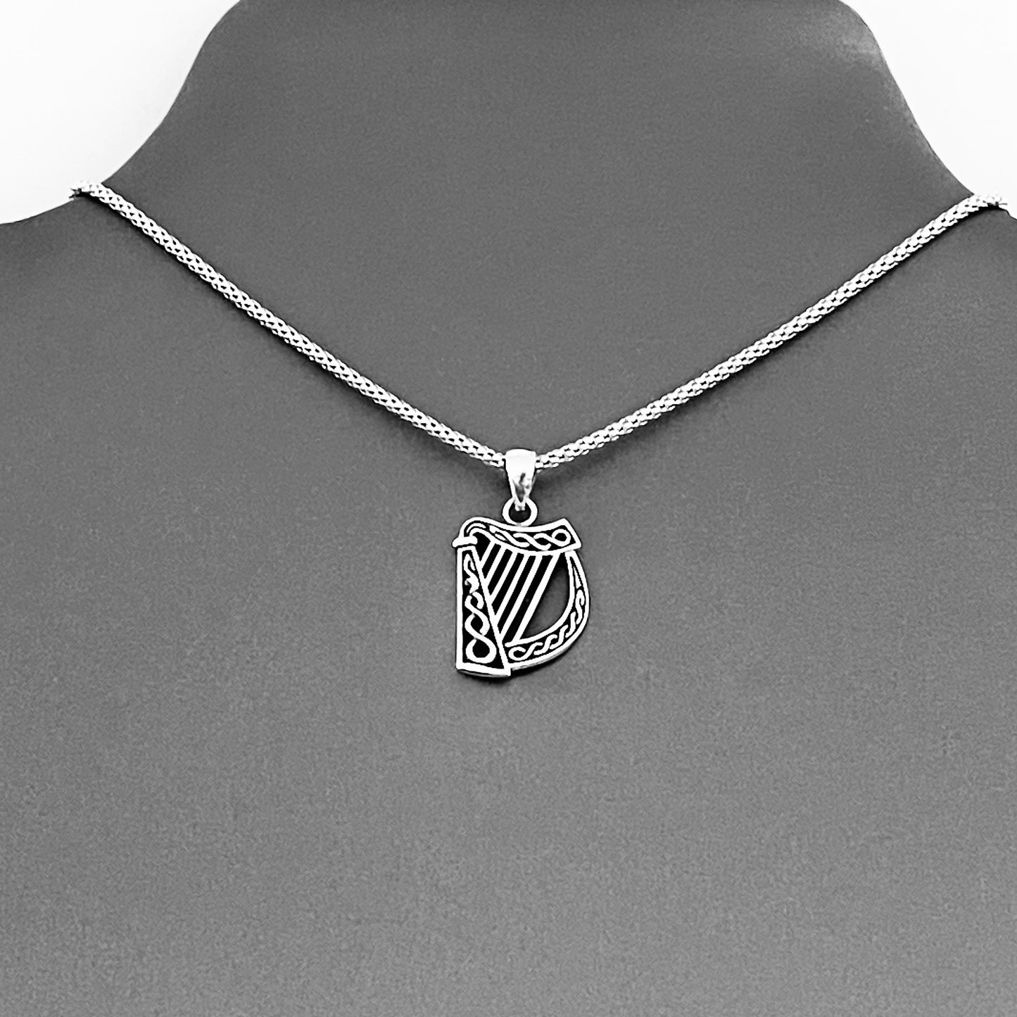Sterling Silver Harp Necklace – Musical Instrument Silver Pendant Chain