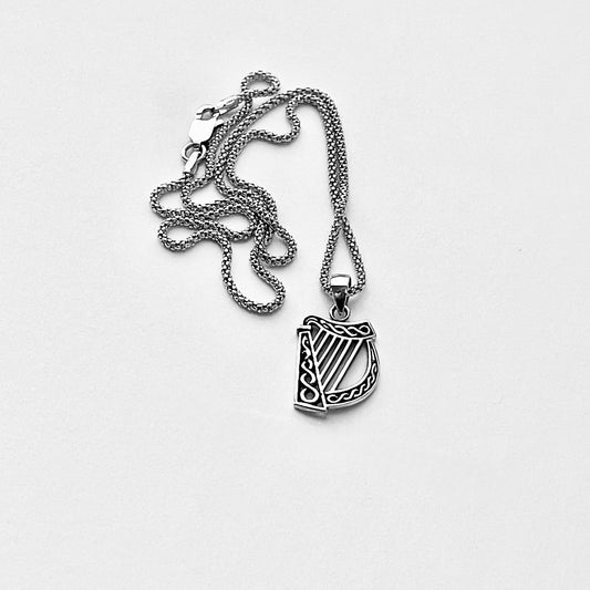 Sterling Silver Harp Necklace – Musical Instrument Silver Pendant Chain