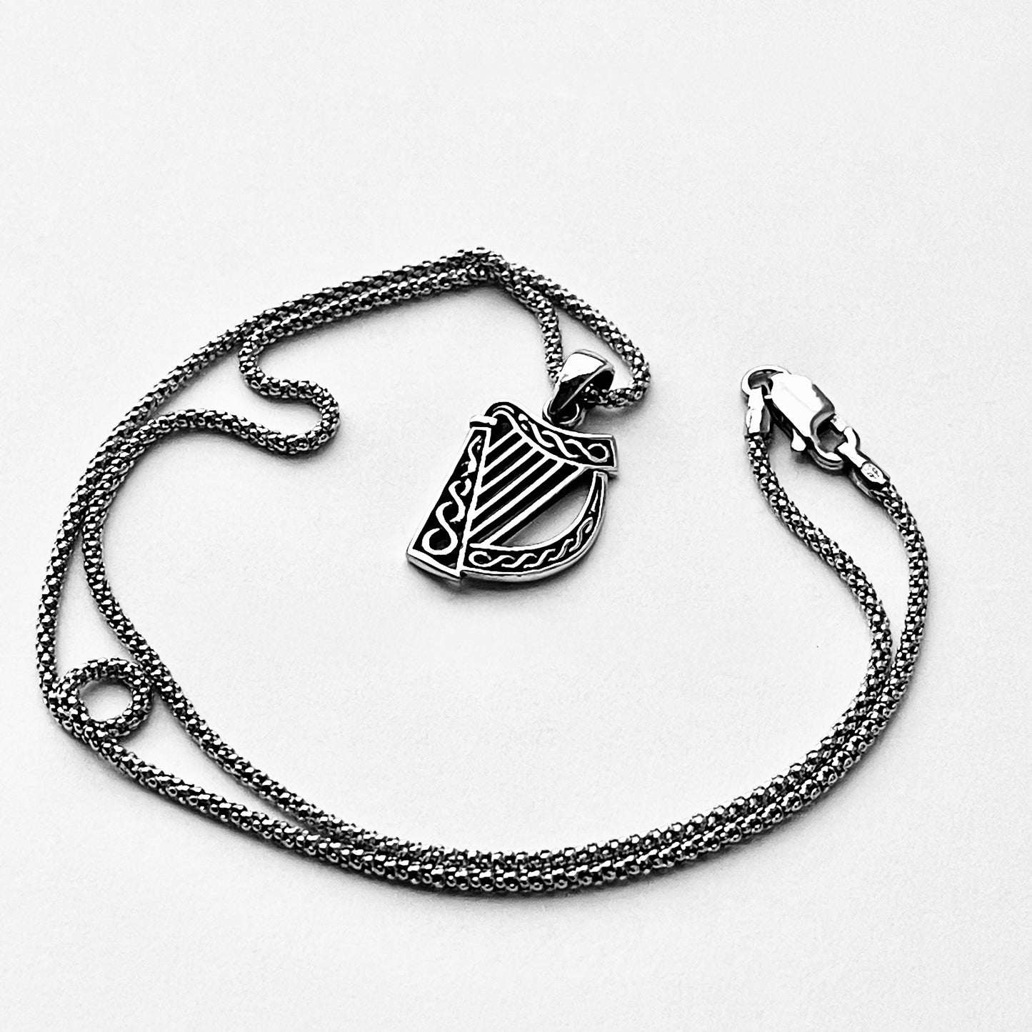 Sterling Silver Harp Necklace – Musical Instrument Silver Pendant Chain