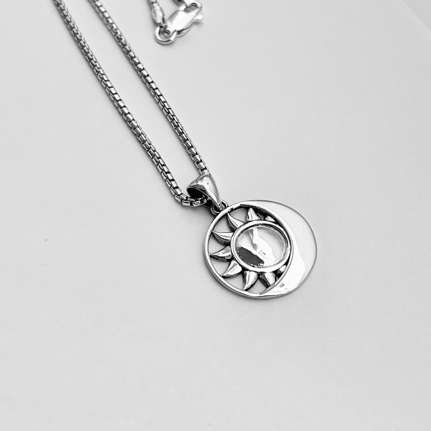 Sun and Moon Sterling Silver Pendant with Italian Silver Necklace, Celestial Necklaces