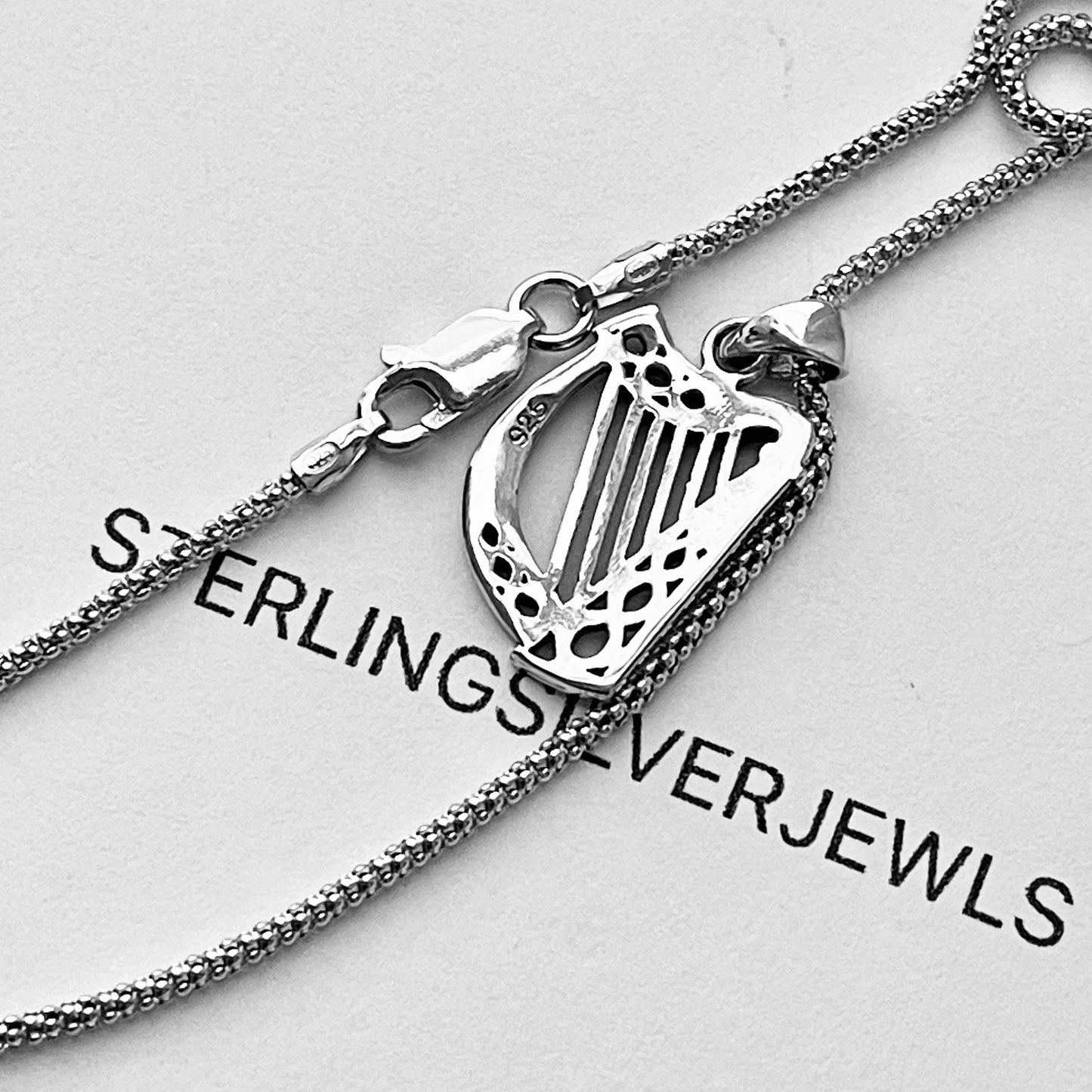 Harp Musical Instrument Necklace Sterling Silver, Orchestra Silver Chain, Angel Necklaces