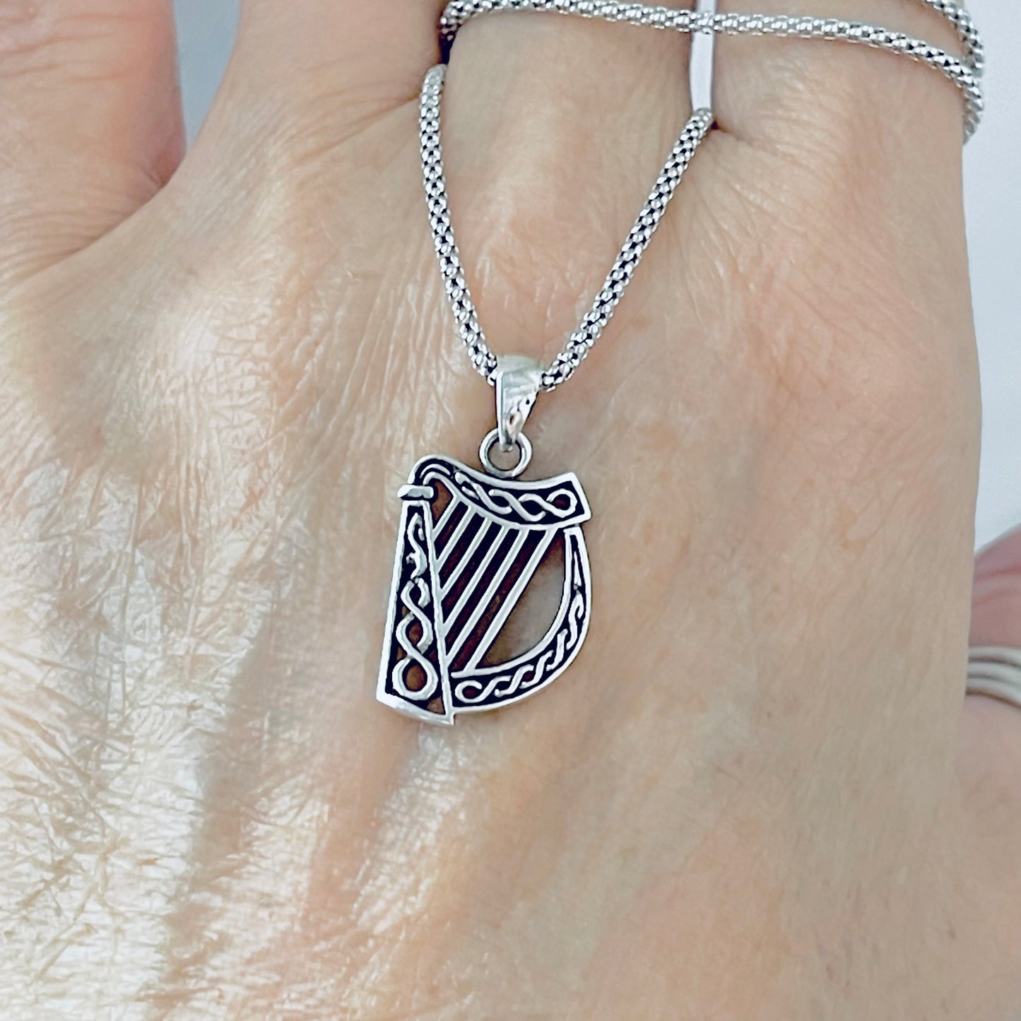 Sterling Silver Harp Necklace – Musical Instrument Silver Pendant Chain