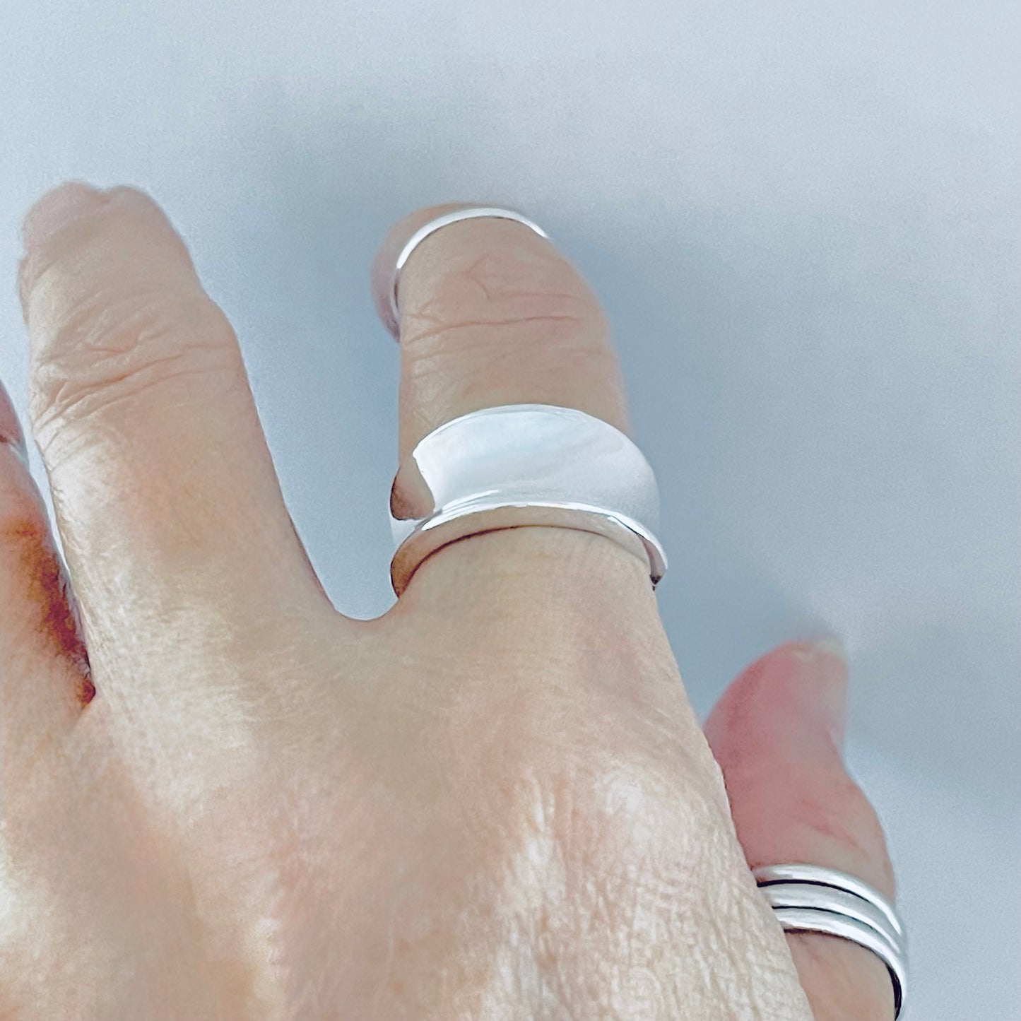 Sterling Silver High Polish Concave Ring, Unisex Wedding Band, Silver Rings