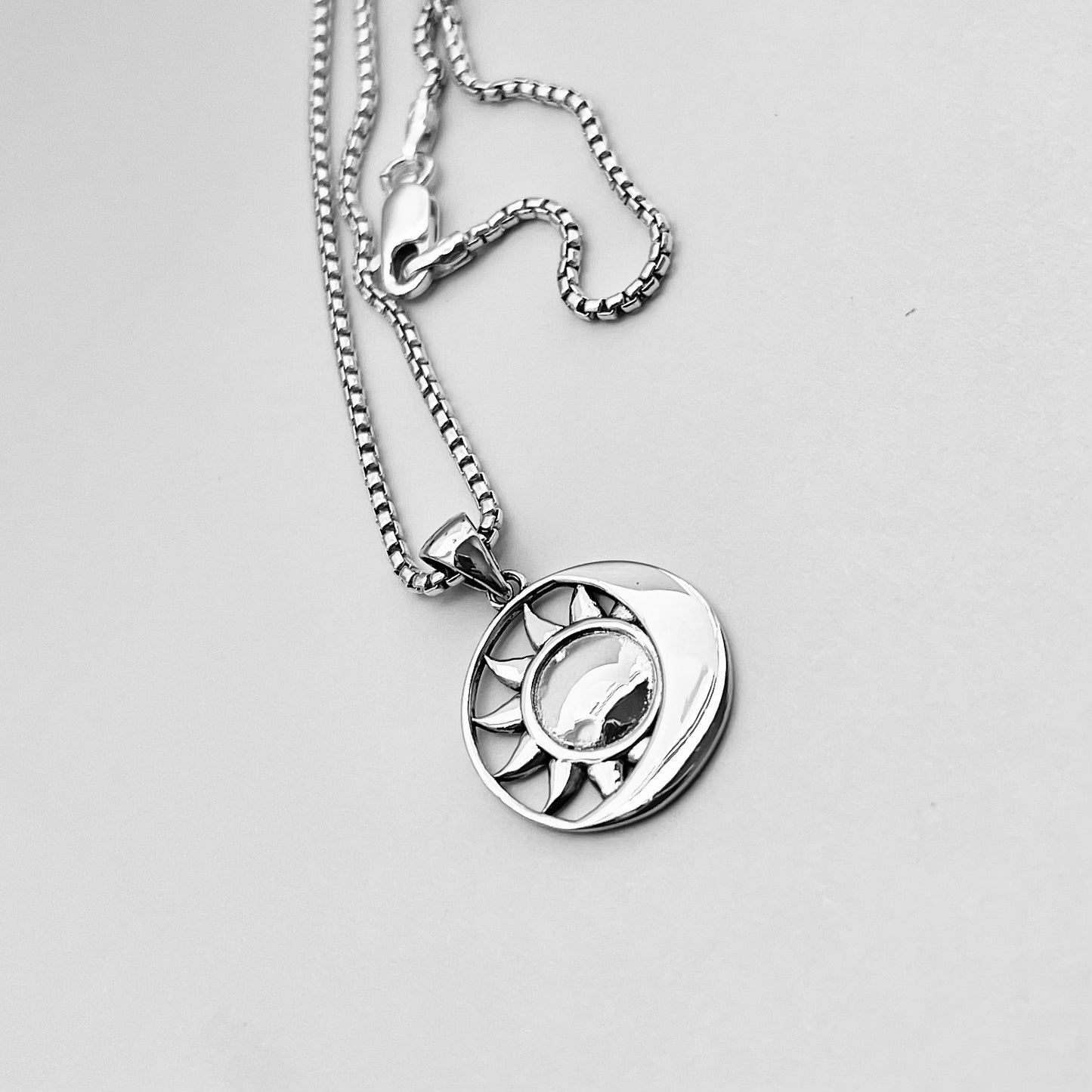 Sun and Moon Sterling Silver Pendant with Italian Silver Necklace, Celestial Necklaces