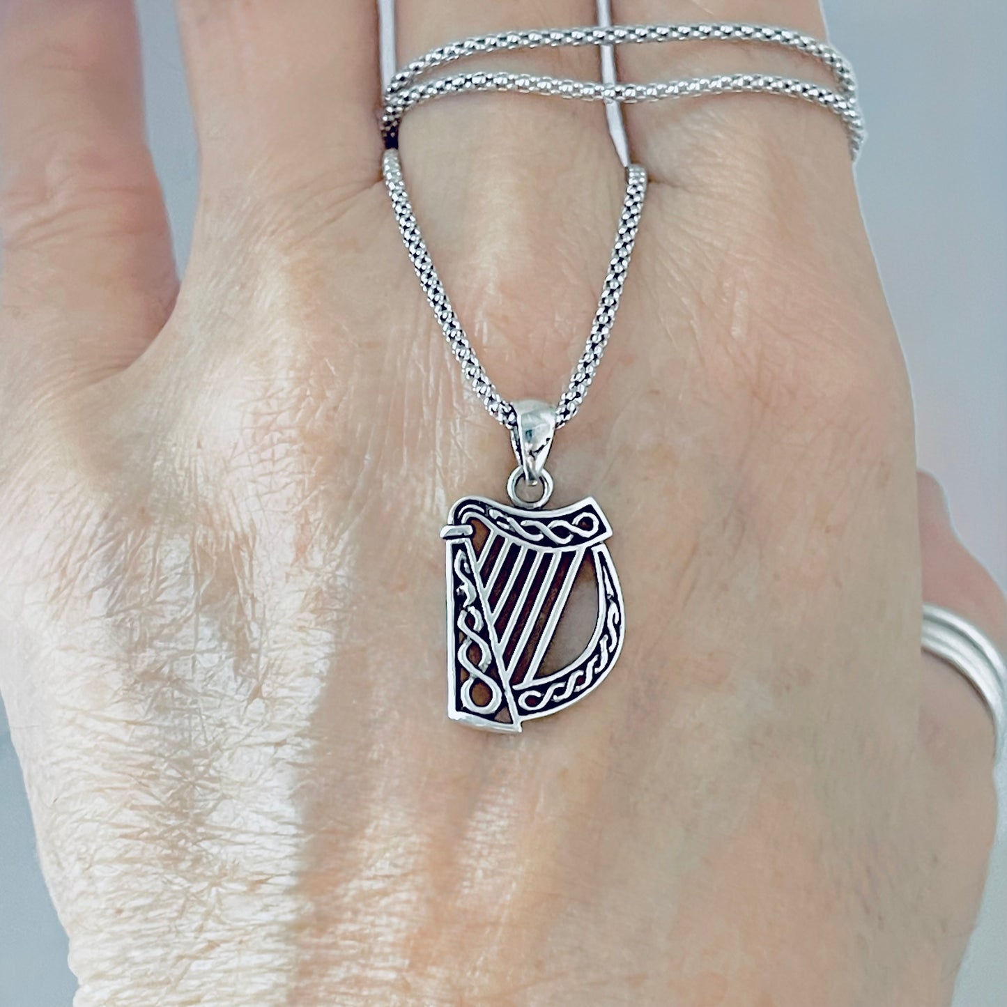 Sterling Silver Harp Necklace – Musical Instrument Silver Pendant Chain