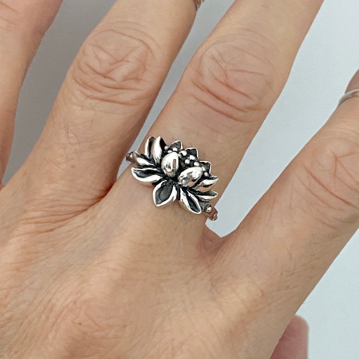 Sterling Silver Vintage Style Blooming Lotus Ring, Purity Rings, Silver Spirit Ring