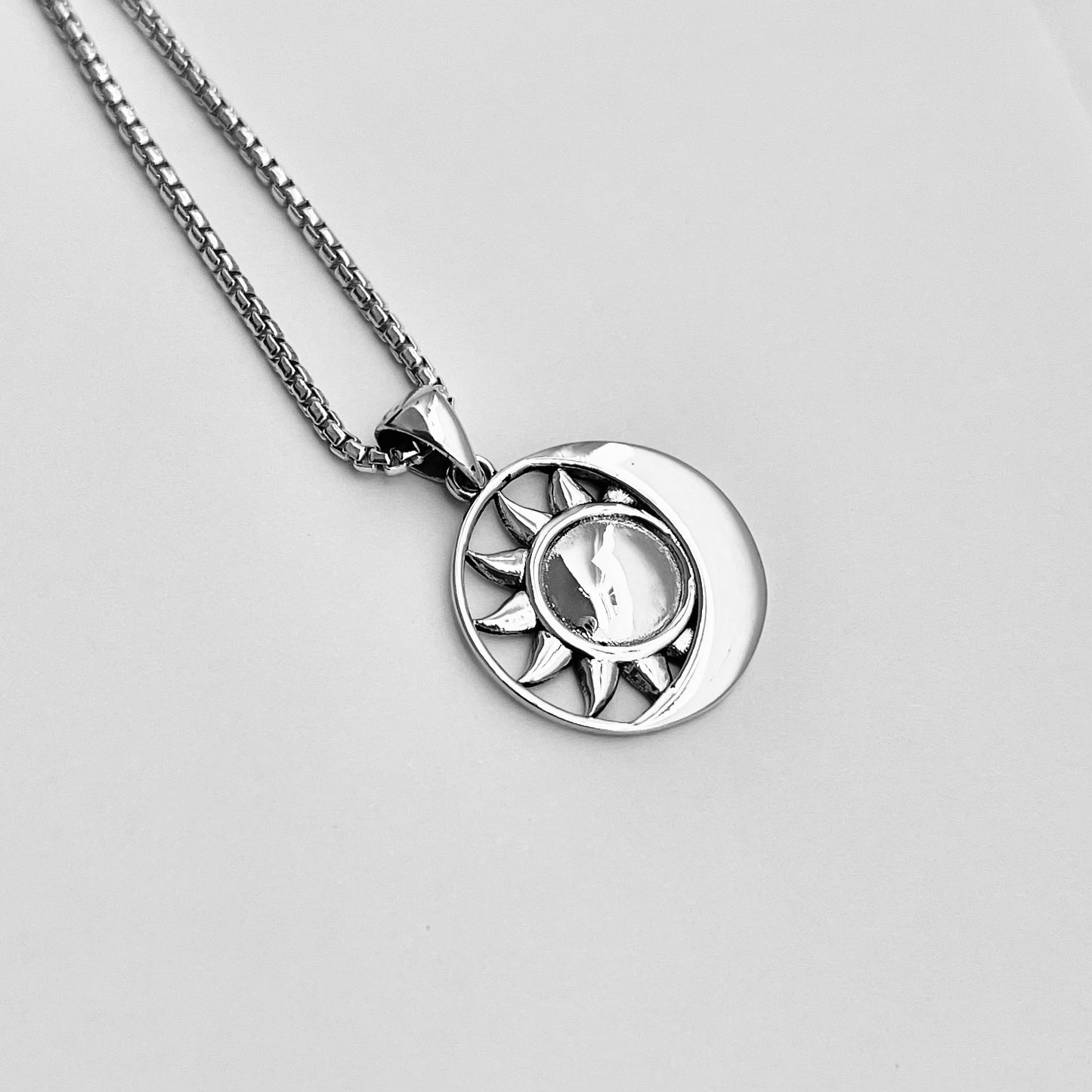 Sun and Moon Sterling Silver Pendant with Italian Silver Necklace, Celestial Necklaces