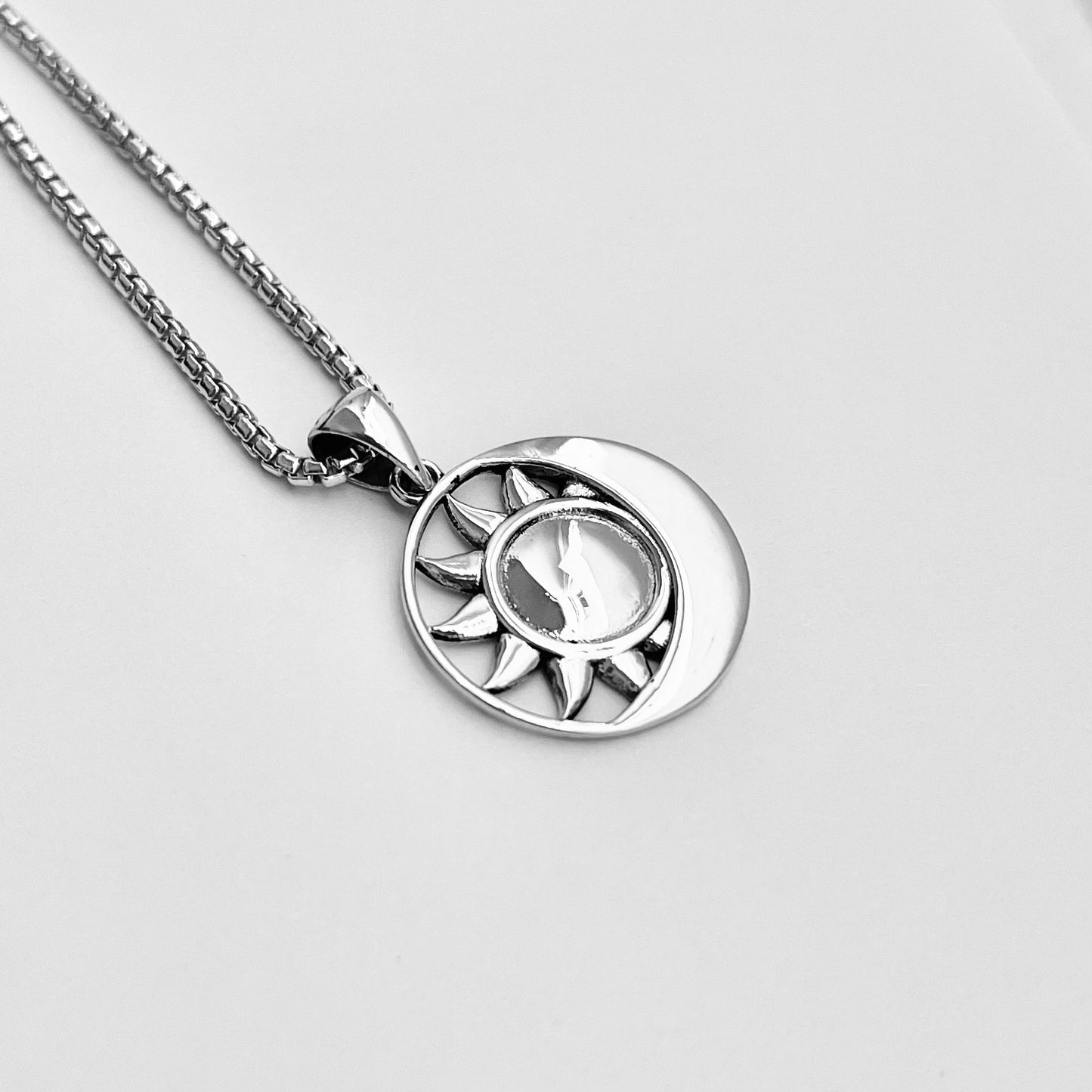 Sun and Moon Sterling Silver Pendant with Italian Silver Necklace, Celestial Necklaces