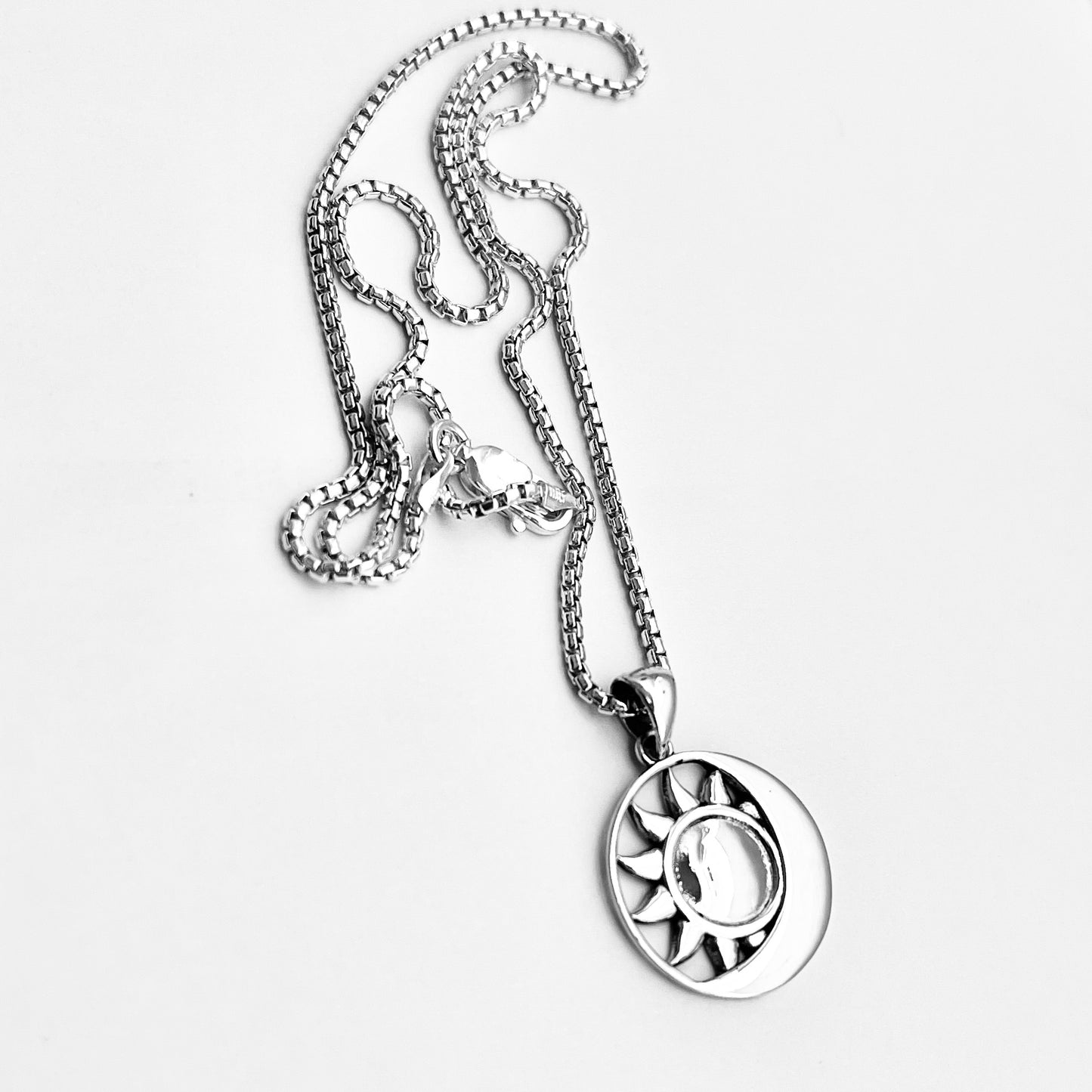 Sun and Moon Sterling Silver Pendant with Italian Silver Necklace, Celestial Necklaces