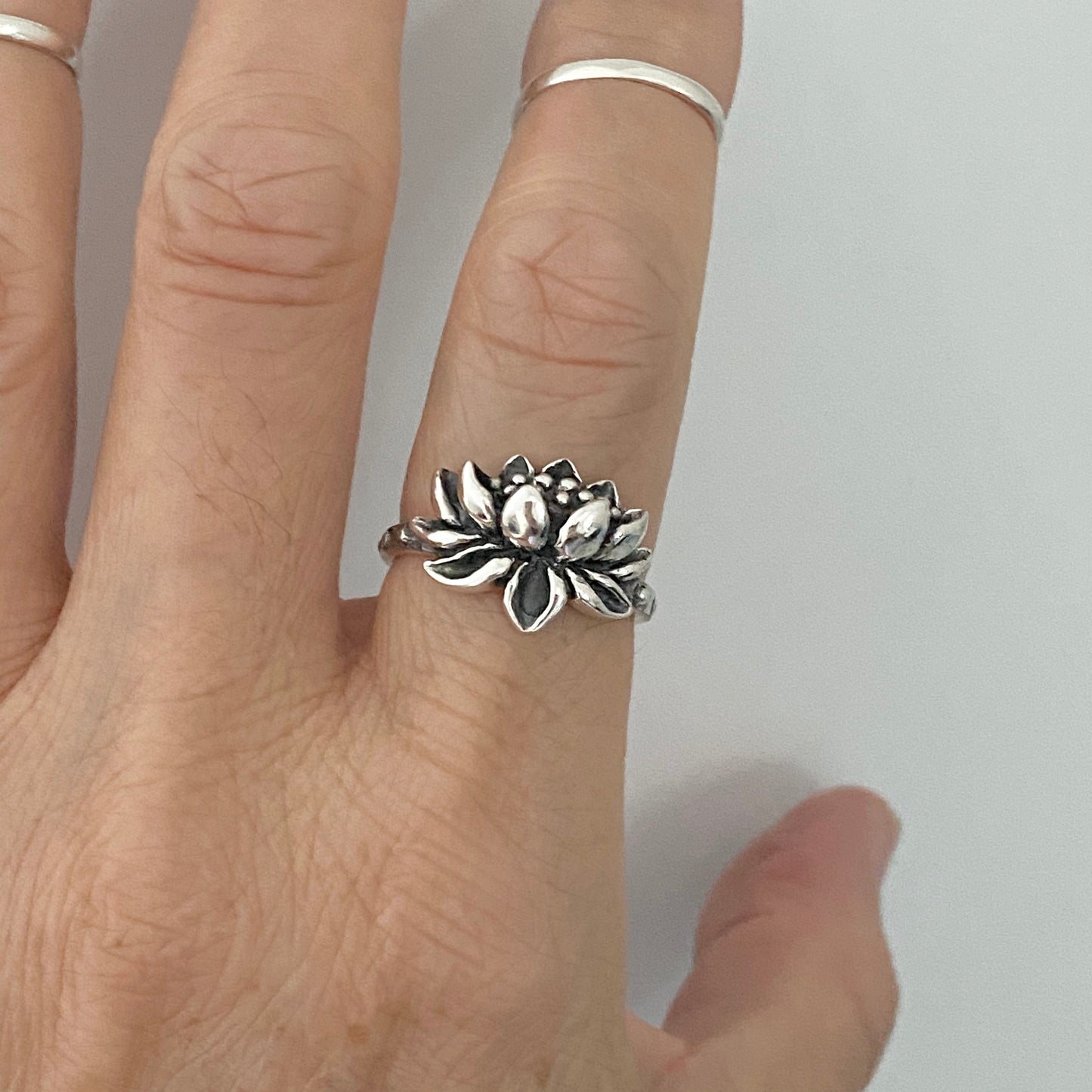 Sterling Silver Vintage Style Blooming Lotus Ring, Purity Rings, Silver Spirit Ring