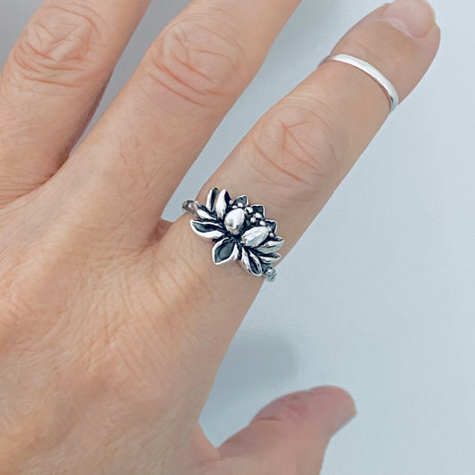 Sterling Silver Vintage Style Blooming Lotus Ring, Purity Rings, Spirit Flowers, Zen Jewelry